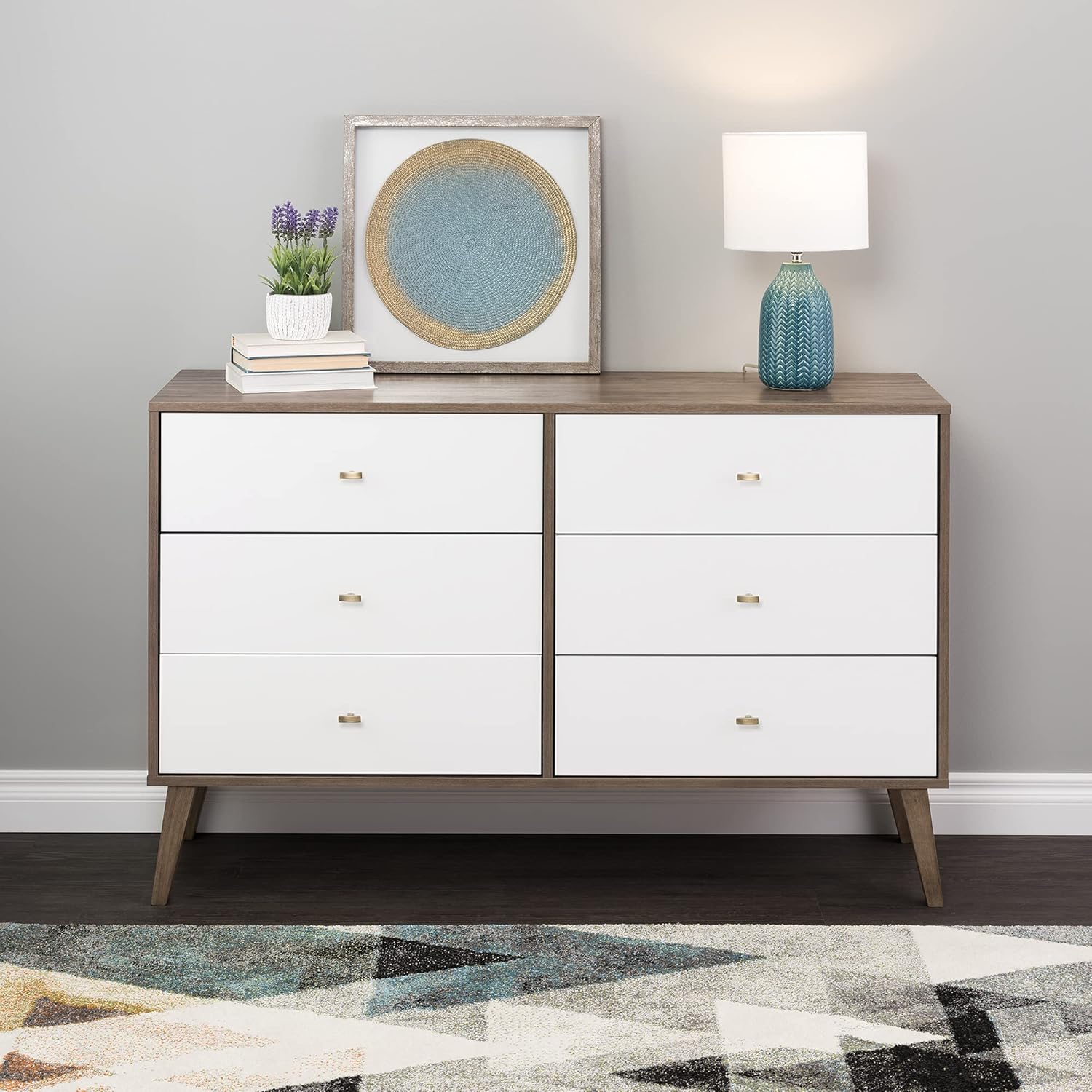 Prepac – Cómoda Milo Mid Century Modern, 6 cajones, multicolor