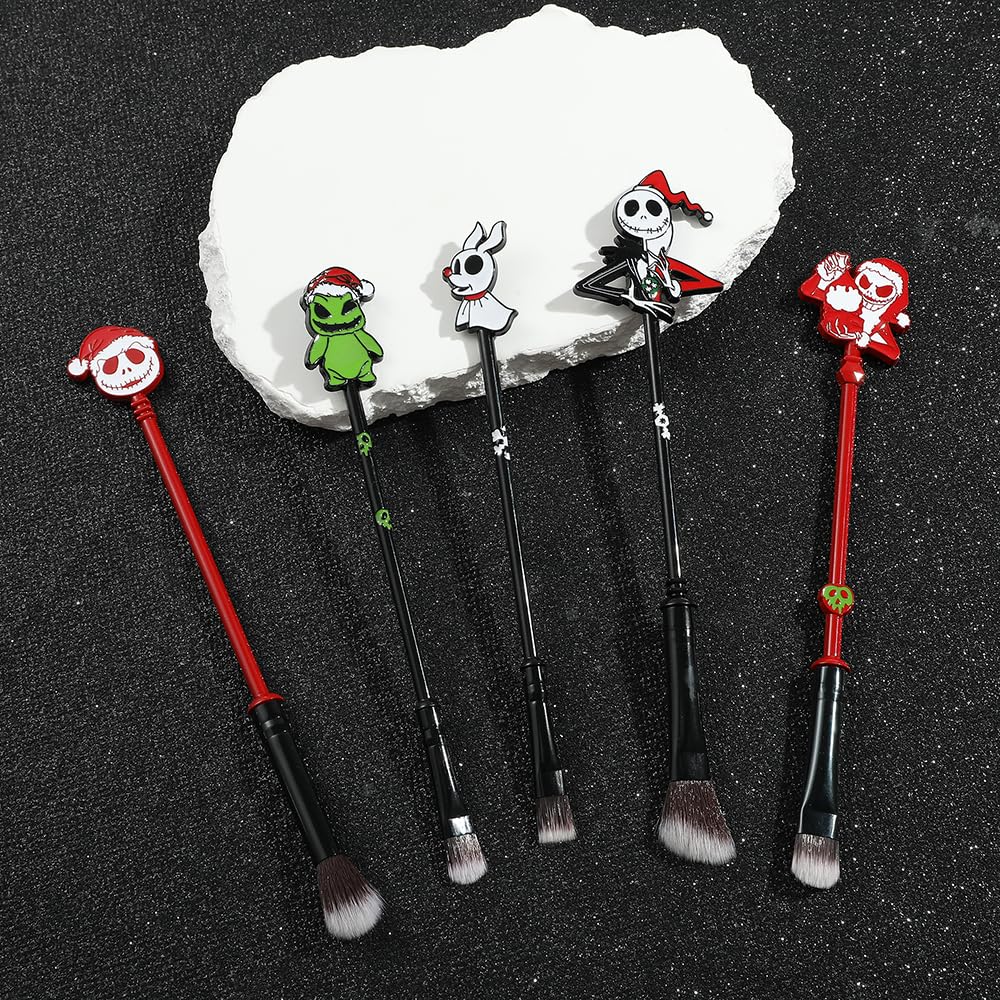 COSHINE The Nightmare Before Christmas – Juego de 5 brochas de maquillaje de anime de Halloween Jack (rojo y verde)