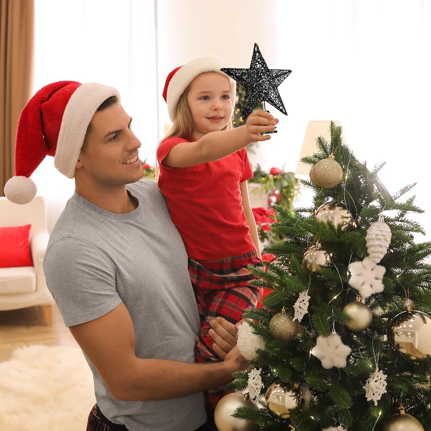 URATOT Decoración de árbol de Navidad con purpurina de metal para decoración del hogar