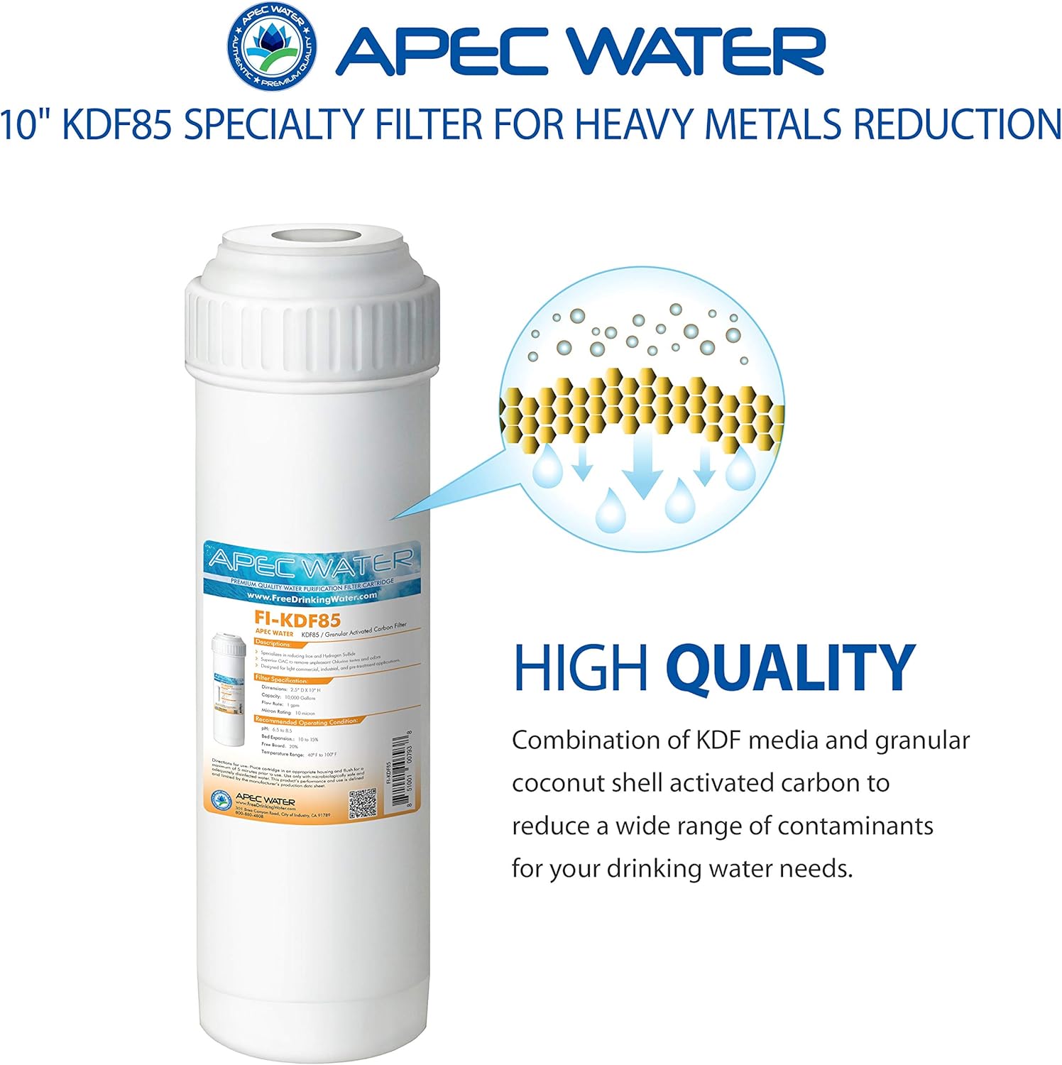 apec 10″ Filtro de agua para hierro y sulfuro de hidrógeno, la eliminación 10″ x 2.5″ (fi-kdf85)