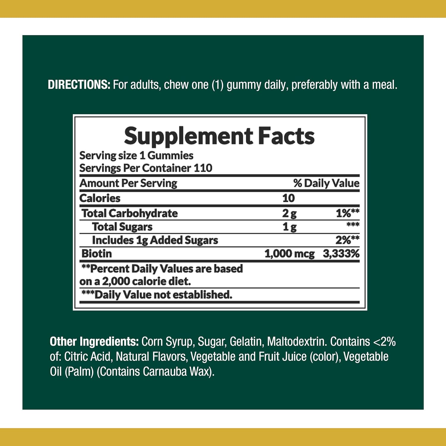 Nature’s Bounty Biotina, suplemento vitamínico, apoya la salud del cabello, la piel y las uñas, gomitas con sabor a frutas, 1000 mcg, 110 unidades