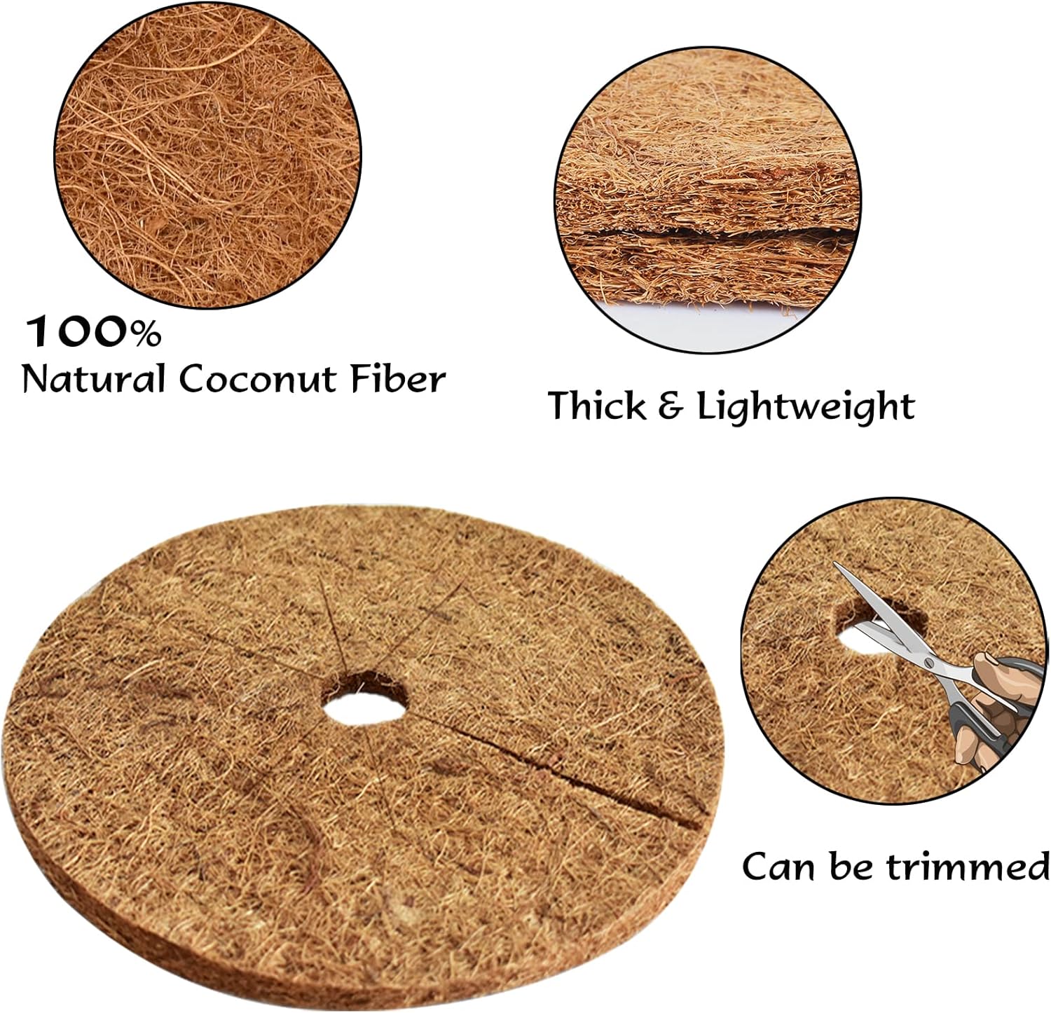 ZeeDix 12 alfombrillas protectoras de fibra de coco, 11.8 pulgadas, cubierta de plantas, tapete de mantillo para malezas, anillo de mantillo de