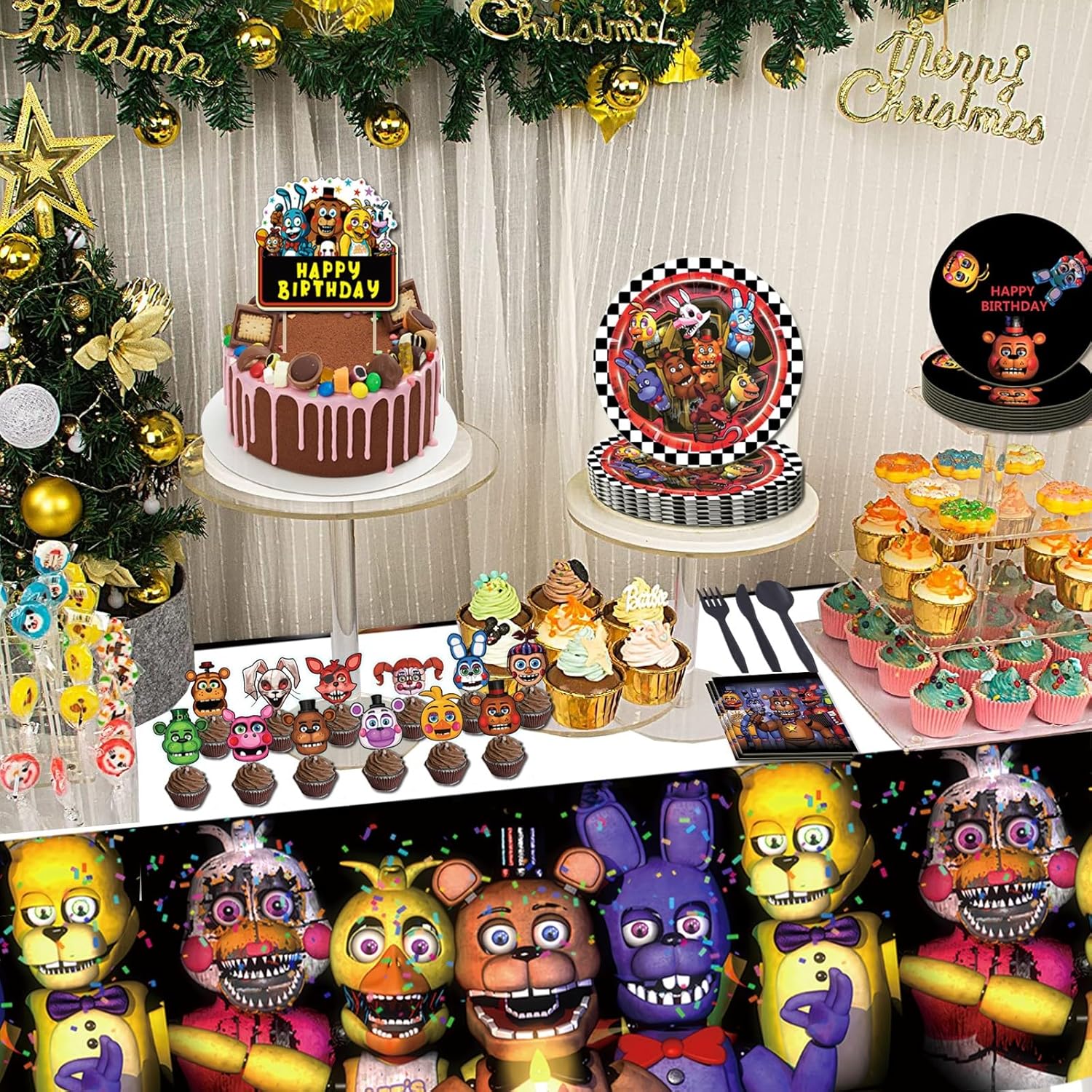 127 piezas de decoración de cumpleaños de juegos, incluye pancarta, mantel, remolinos colgantes, platos, servilletas de papel, globo, juego de