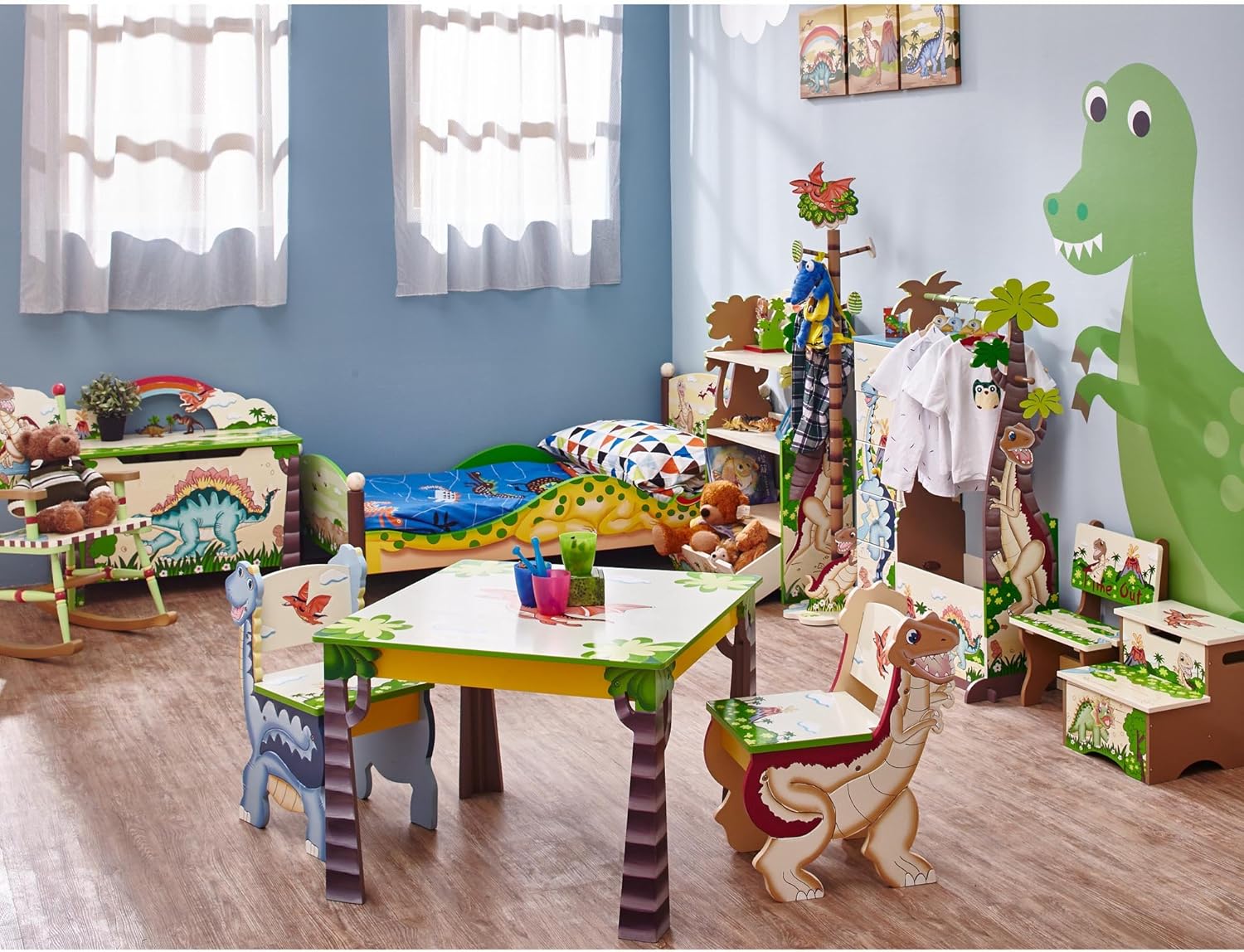 Estante de madera Fantasy Fields, diseño de grietas, color rosado para niños, Reino de dinosaurios, Multicolor