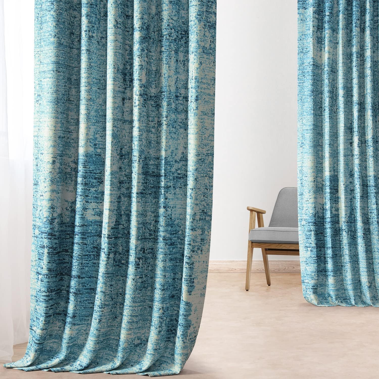 HPD Half Price Drapes BOCH-DLN2013A-108 – Cortinas opacas para dormitorio, 50 x 108 pulgadas, con textura de lino azul, (1 panel)