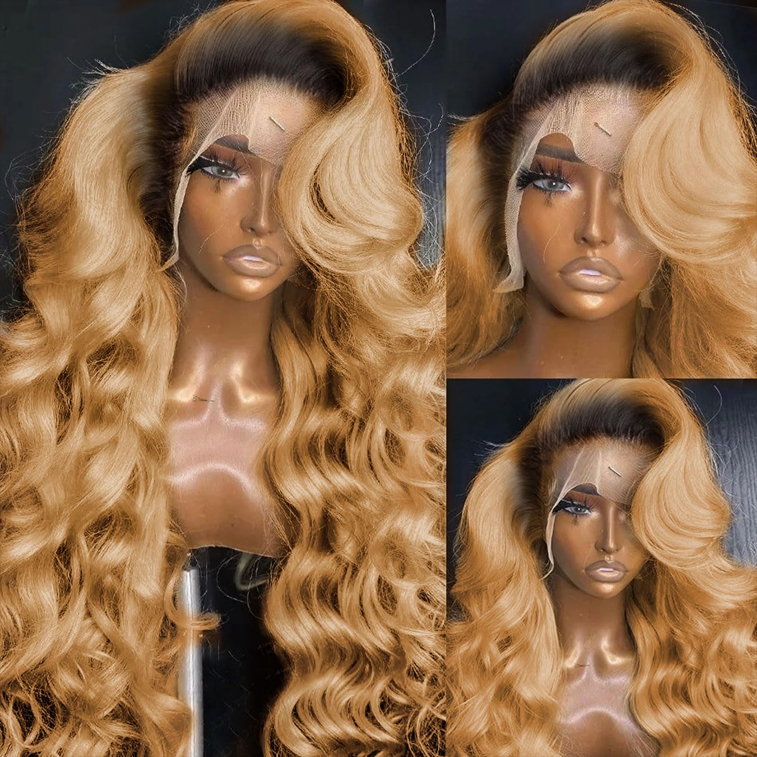 GIQA Pelucas de cabello humano ondulado con encaje frontal de 13 x 6 pulgadas, densidad del 200%, color rubio miel, pelucas de cabello humano