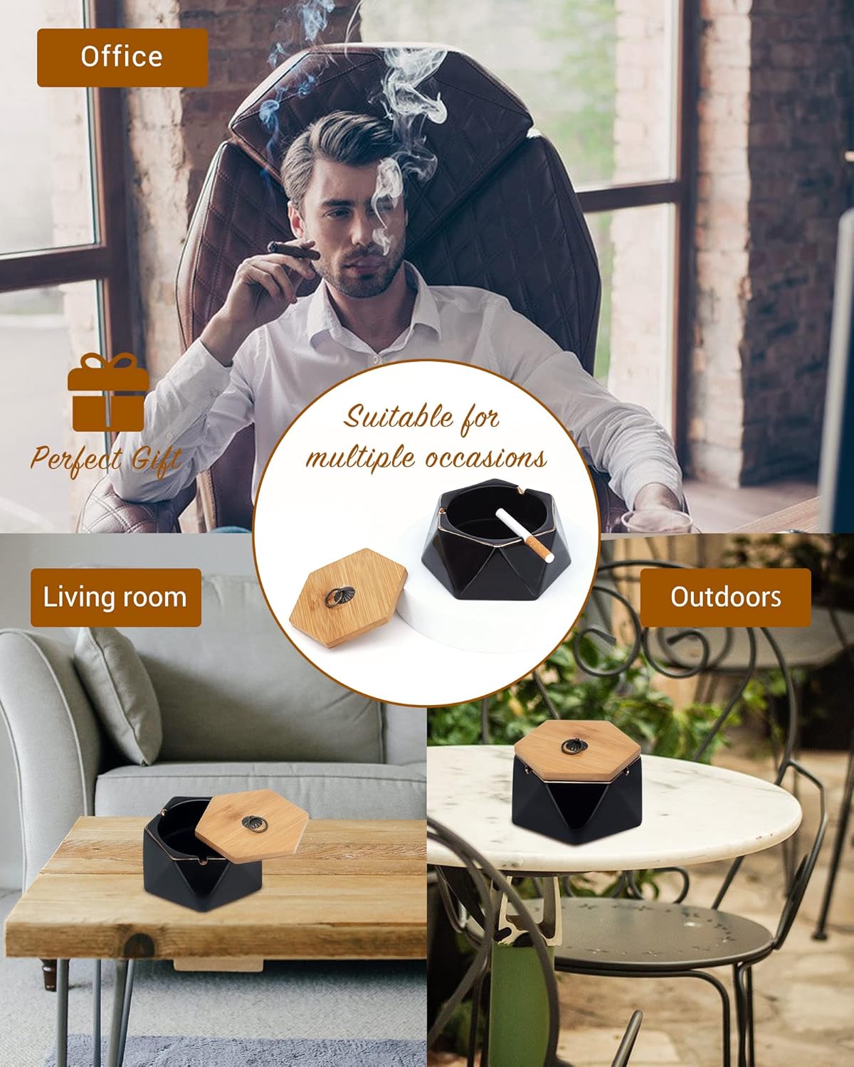Ceniceros para cigarrillos, bandeja de ceniza de cerámica de mármol rosa con tapa, cenicero al aire libre, bandeja de cenizas ahumadas de escritorio