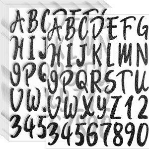Calcomanías de letras del alfabeto con purpurina, 360 piezas, 10 hojas autoadhesivas de letras negras, 2 pulgadas Calcomanías de letras del alfabeto con purpurina, 360 piezas, 10 hojas autoadhesivas de letras negras, 2 pulgadas