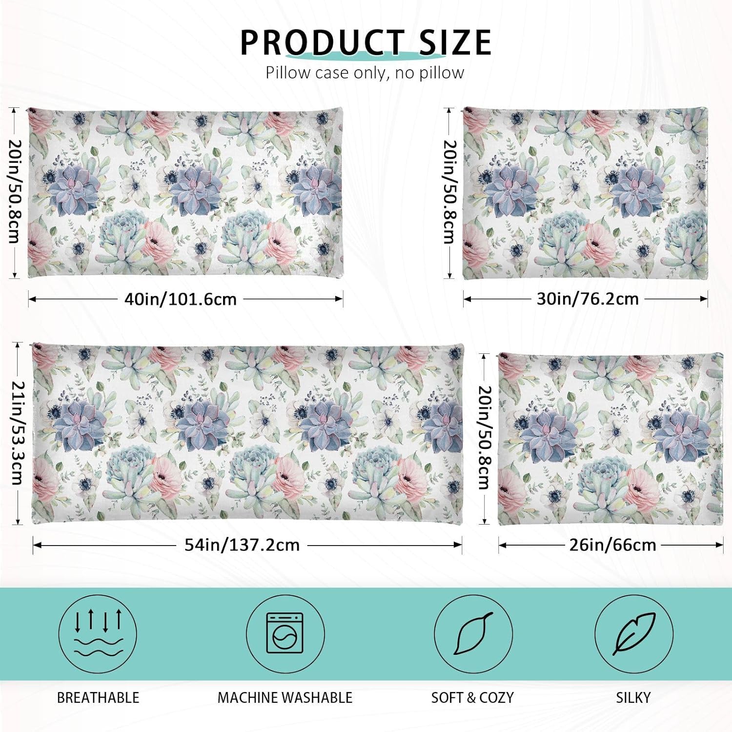 Funda de almohada corporal de rosas suculentas, súper suave, funda de almohada de terciopelo con cremallera para dormitorio, sofá, hogar, sofá,