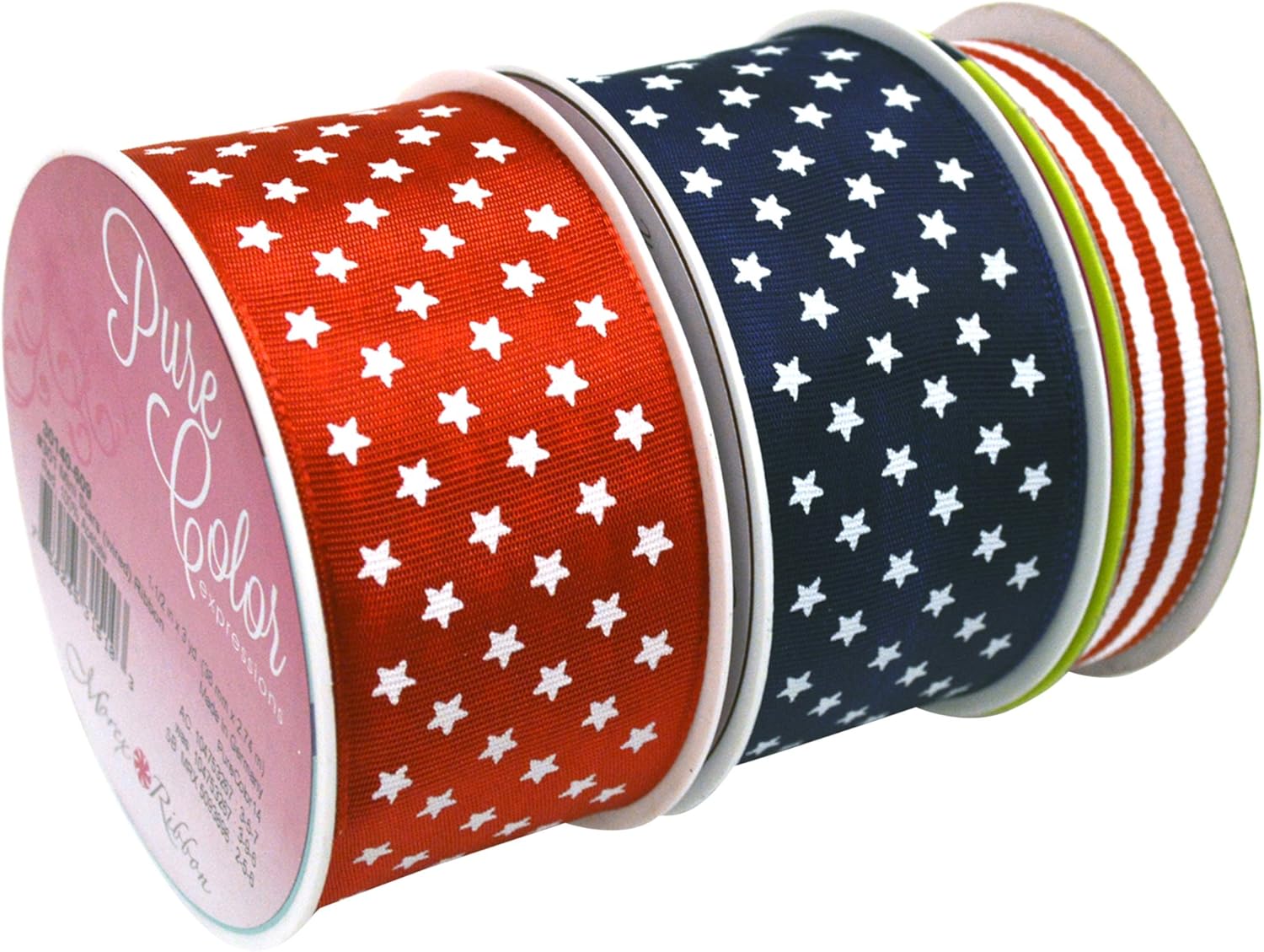 Morex Ribbon 30140P3-914 – Cinta patriótica con alambre con estrellas y rayas de 1.5 pulgadas x 12 yardas para envolver regalos, rojoblancoazul