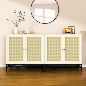 AWQM Aparador de buffet de 2 piezas con almacenamiento, armario de almacenamiento de ratán de 2 puertas, armario de acento bohemio, mesa de consola, AWQM Aparador de buffet de 2 piezas con almacenamiento, armario de almacenamiento de ratán de 2 puertas, armario de acento bohemio, mesa de consola,