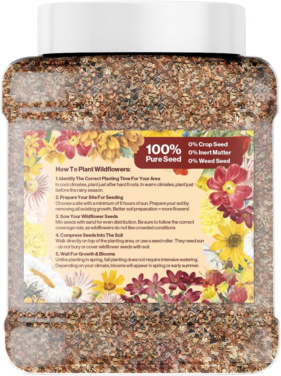 Bulk Regional Wildflower Seed Tub – Semillas de flores silvestres del noreste orgánicas, sin OMG, 100% semillas puras, 21 variedades de semillas,