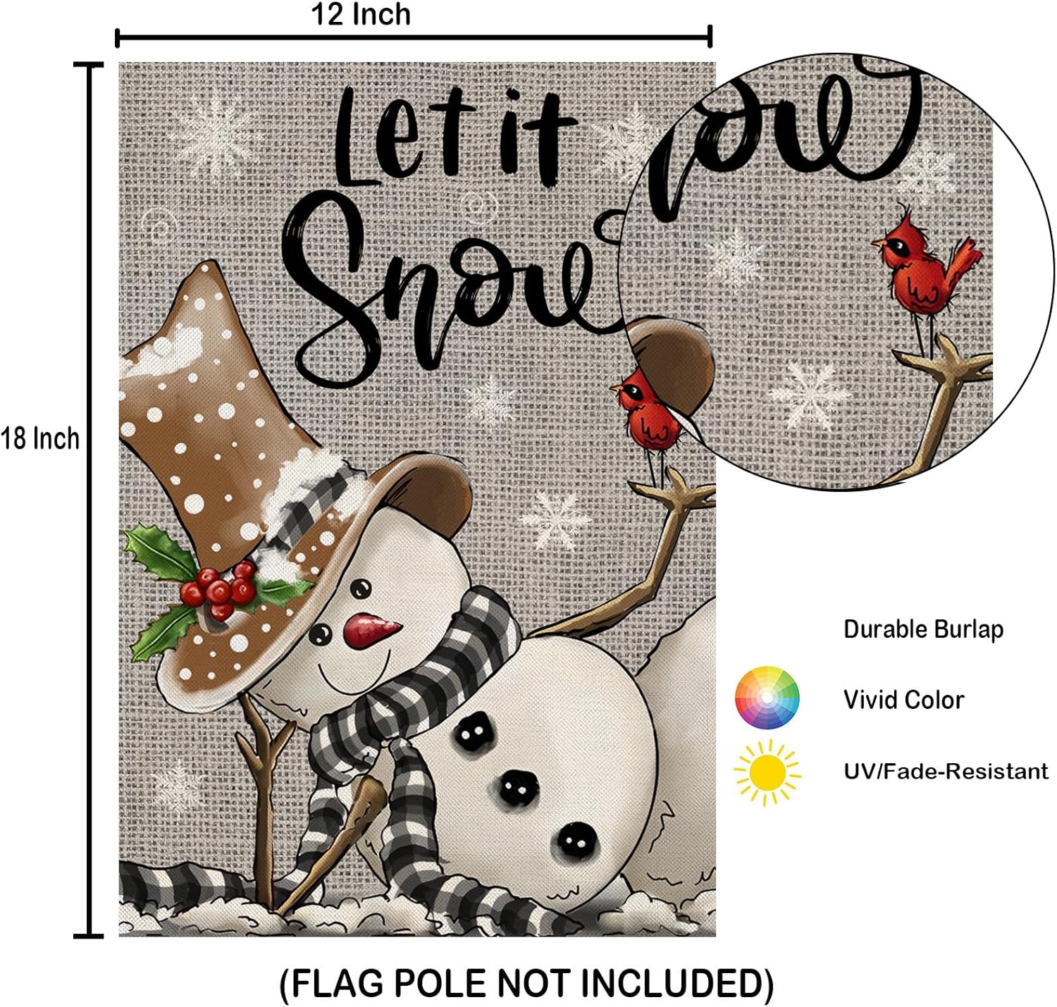 EKOREST Banderas de jardín de invierno para decoración exterior, bandera de patio pequeña con diseño de muñeco de nieve gris Let it Snow, Navidad,