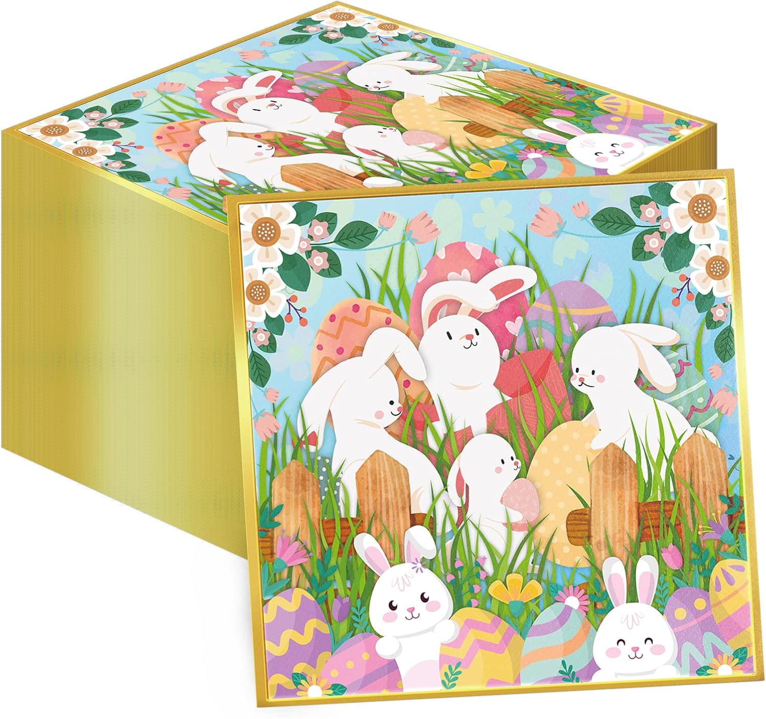 100 servilletas de Pascua para invitados de Pascua, servilletas de huevos de conejito de Pascua, toallas de mano de papel desechables suaves de