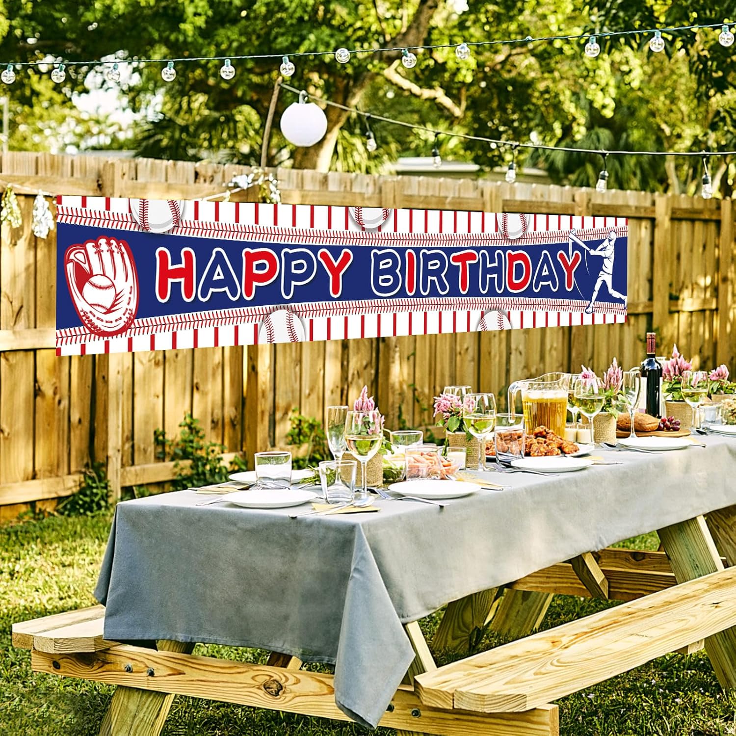 ANATANOWOR Decoraciones de fiesta de béisbol, decoraciones de cumpleaños para fiesta de béisbol, pancarta de feliz cumpleaños (118 x 20 pulgadas)