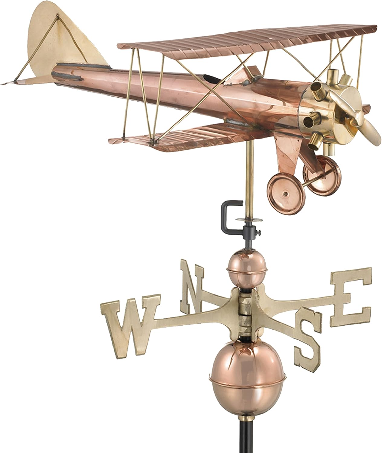 Good Directions Veleta biplano, cobre puro, veletas de avión, decoración de aviación
