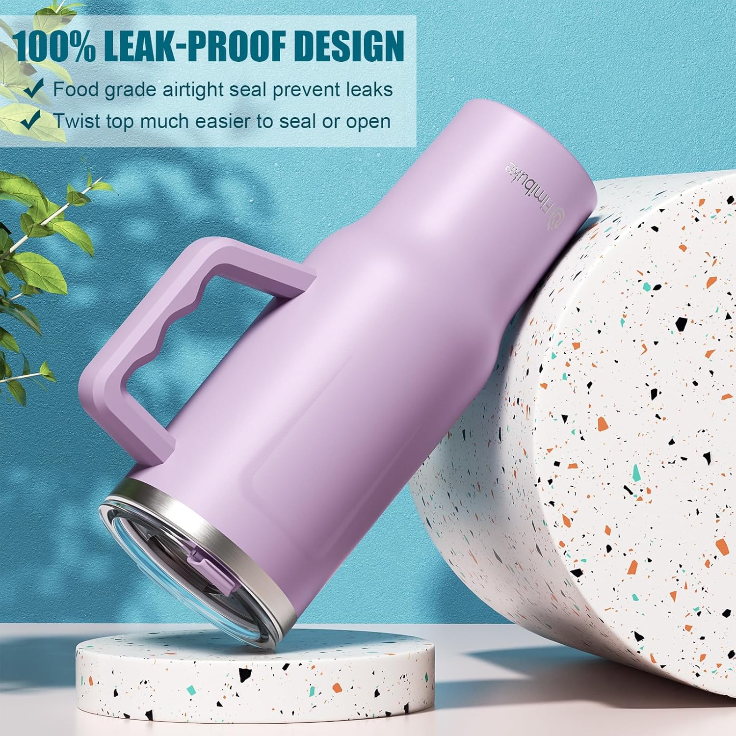 Fimibuke Vaso de 40 onzas con asa y bolsa de transporte, taza aislada de acero inoxidable con tapa, popote y bolsa para bolso, bolsillo para