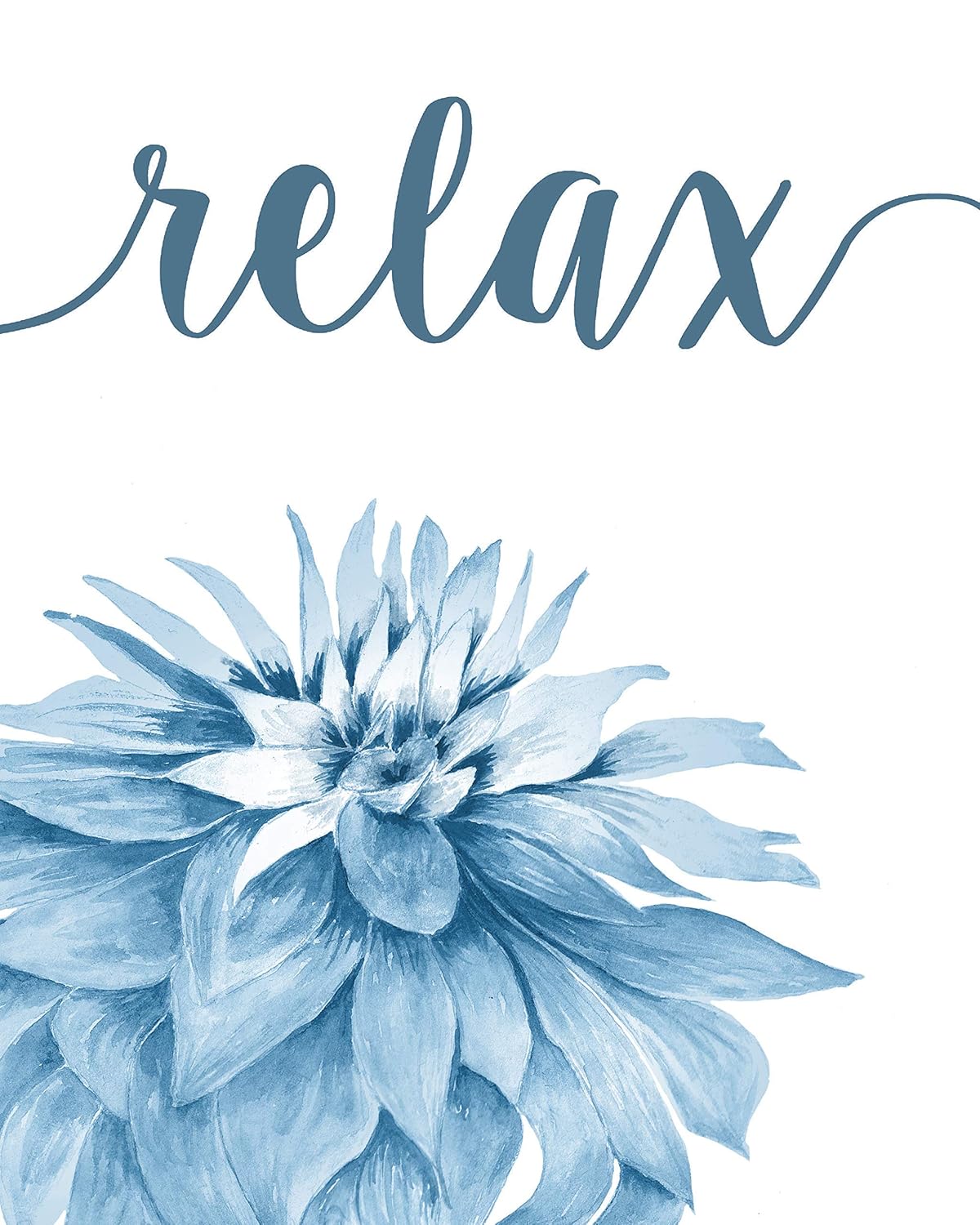 Simplitic Relax Soak Unwind Breathe Blue Blend Floral Prints, 4 (8×10) Unframed Photos, Wall Art Decor Gifts for Home Office Salon Lounge Bathroom