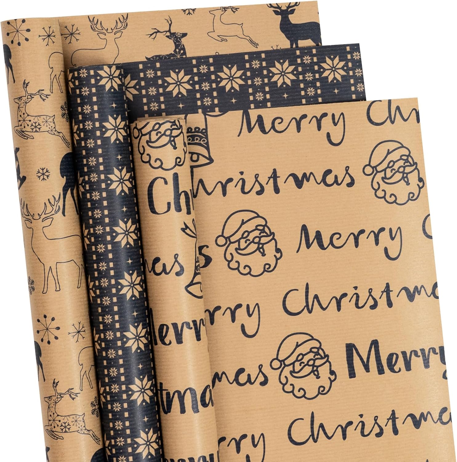 RUSPEPA Rollos de papel de regalo de Navidad  Mini rollo  17 pulgadas x 10 pies por rollo, total de 3 rollos  reno y copo de nieve