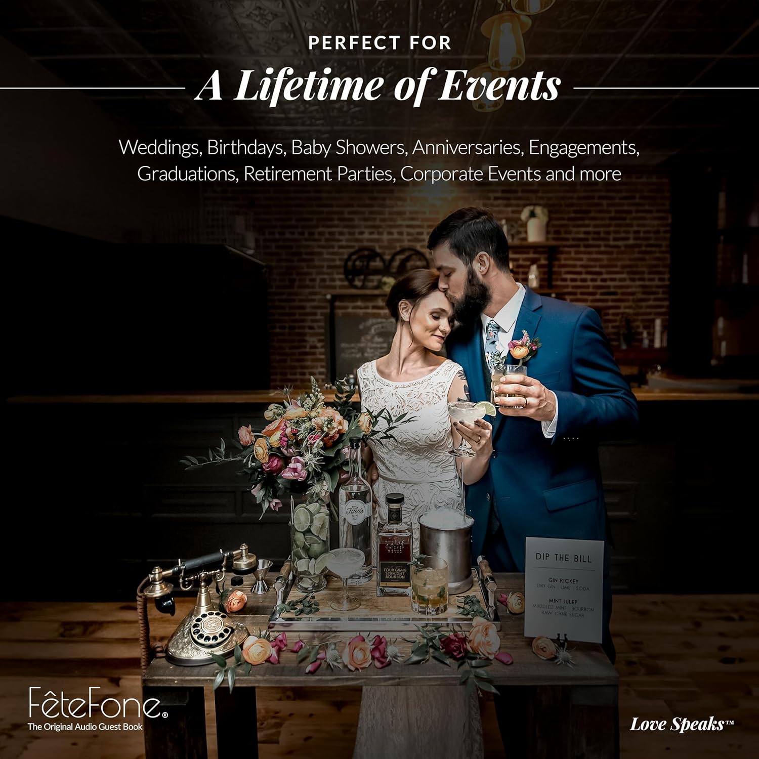 FeteFone The Duke – Libro de invitados con audio vintage, grabador de mensajes de correo de voz único, alternativa para boda, despedida de soltera,