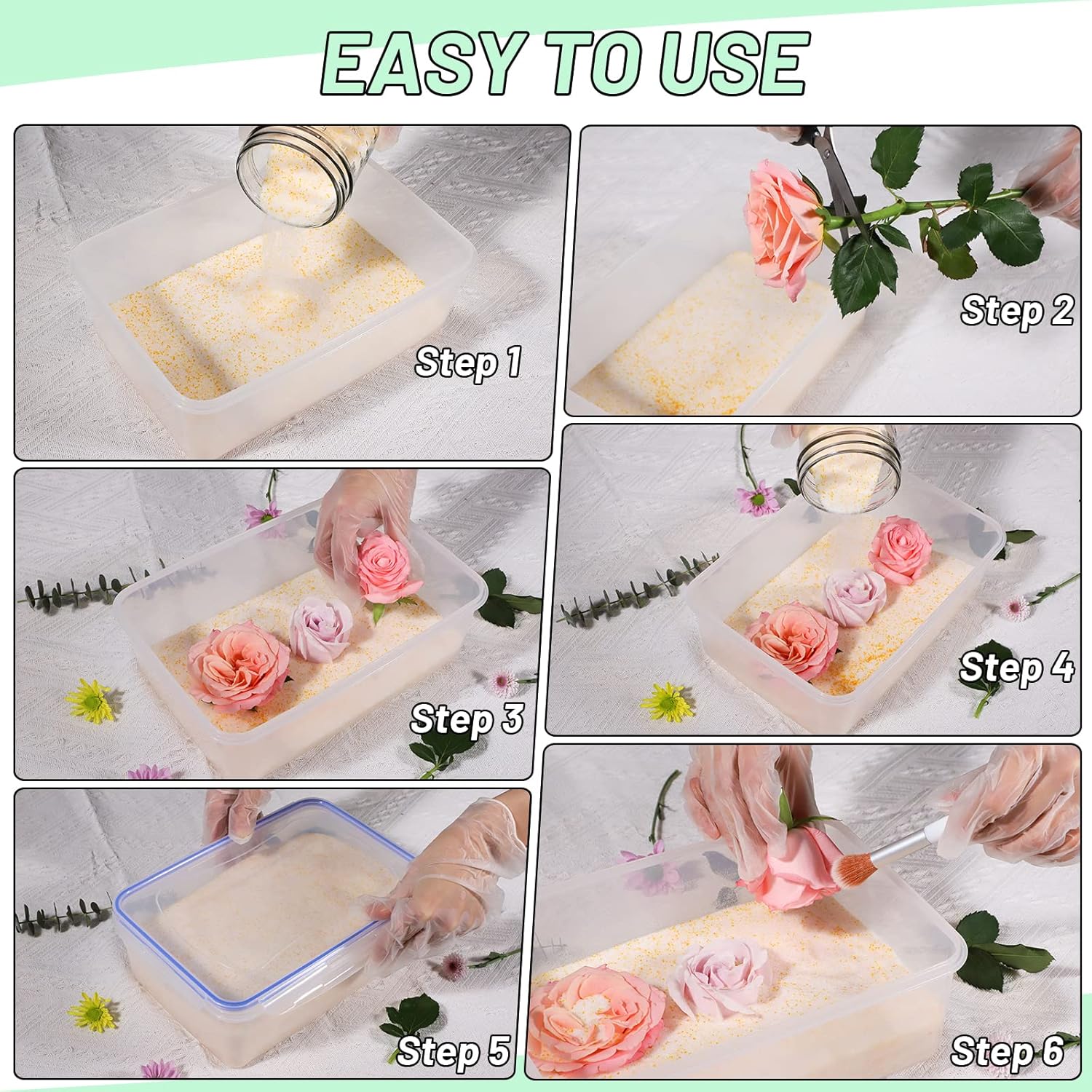 Eazy2hD Desecante de cristales de secado de flores de gel de sílice de 5 libras con recipiente sellado y guantes para kit de preservación de ramo de