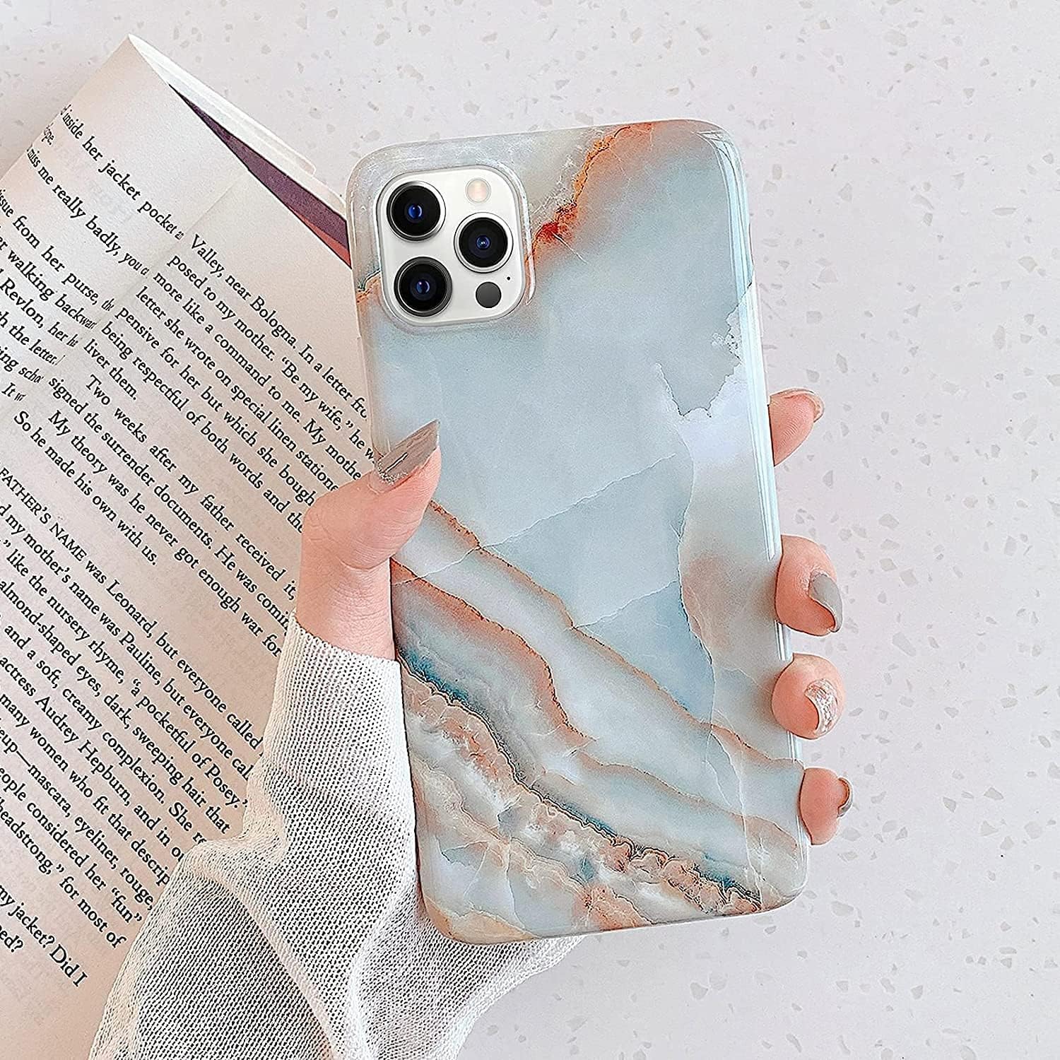 J.west Funda compatible con iPhone 14 Pro de 6.1 pulgadas, diseño de mármol gris, patrón de piedra, ultra delgada, flexible, parachoques suave, goma