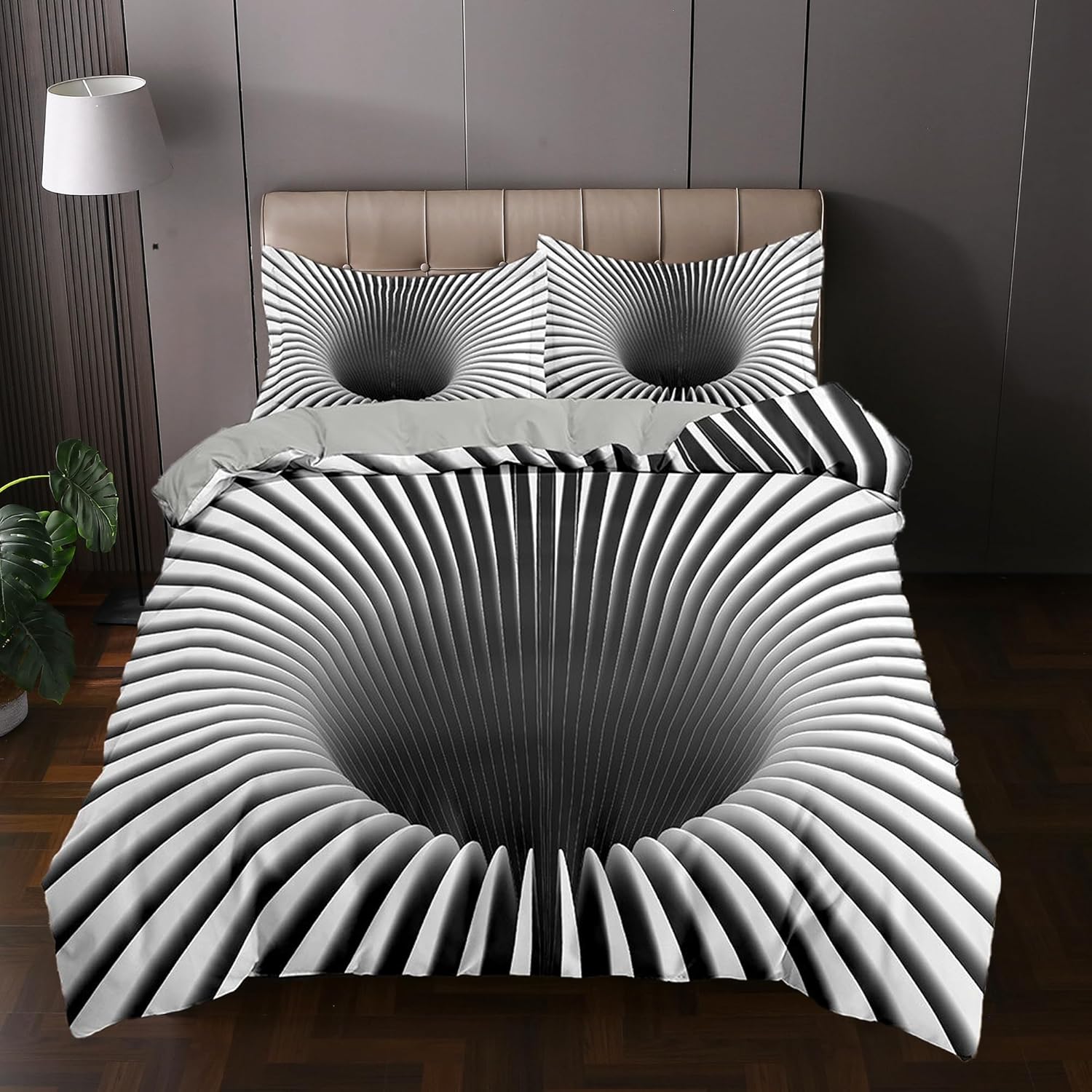 Juego de ropa de cama con agujeros blancos y negros para dormitorio de niños, juego de funda de edredón de abstracción visual, funda de edredón de