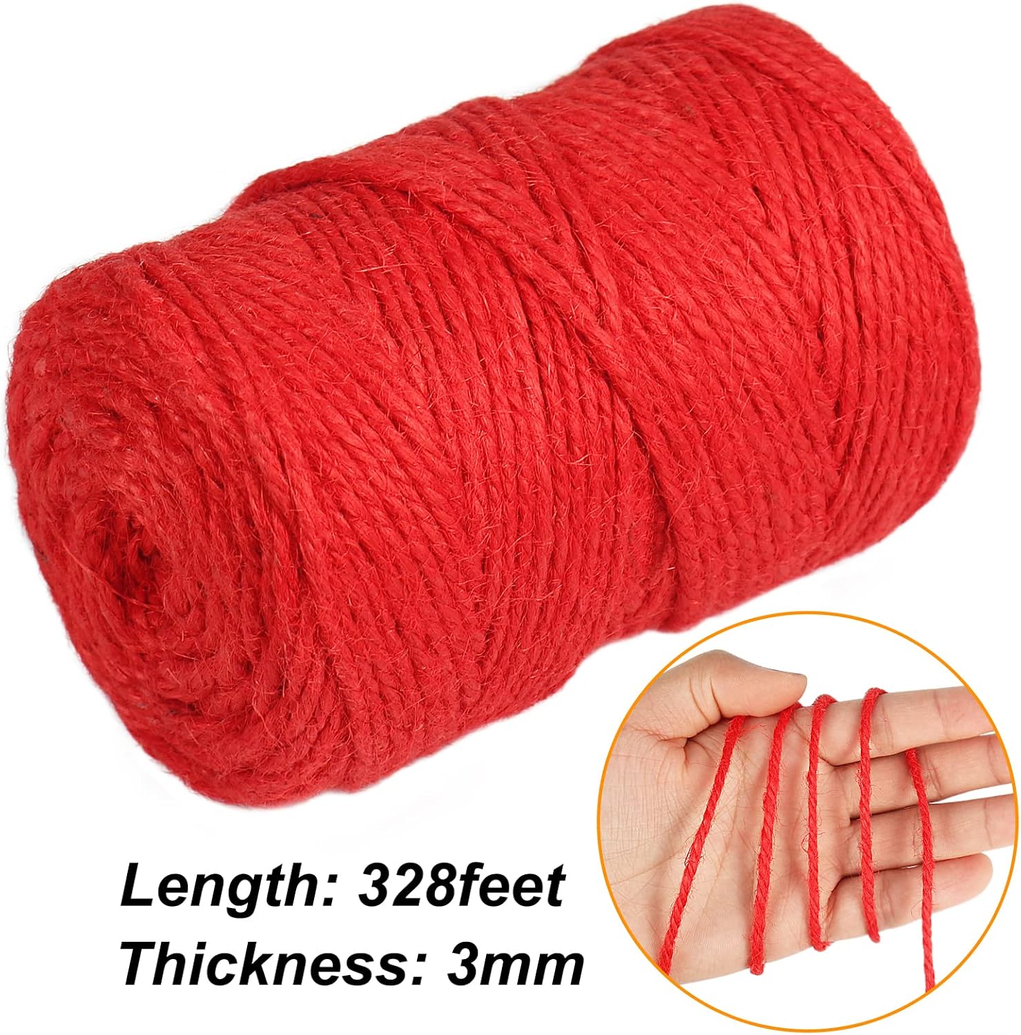 Vivifying Cordel rojo, cuerda de Navidad de 328 pies de 0.118 in para envolver regalos, manualidades, embalaje y colgar