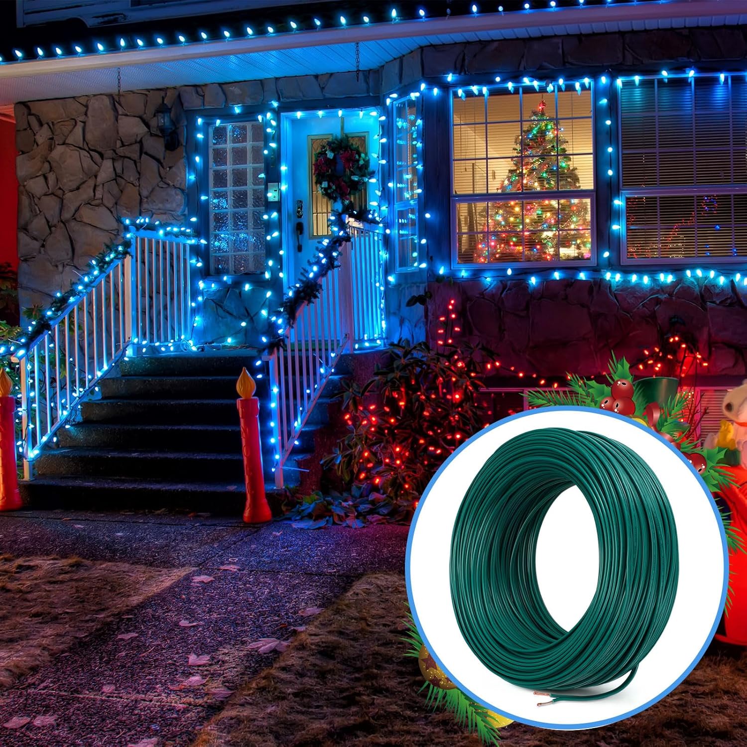 Handepo Cable eléctrico de Navidad SPT-2 de 328 pies, salida de iluminación de Navidad, cable en blanco a granel de grado comercial, extensión de 18