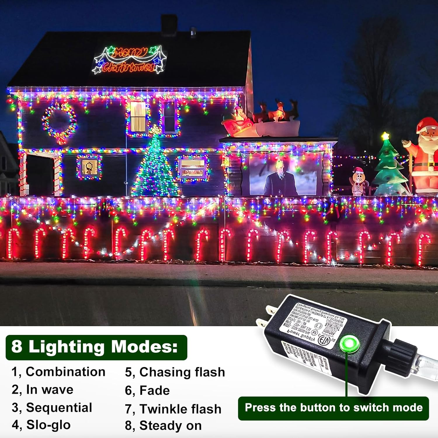 Luces de Navidad de carámbano para exteriores, 33 pies, 400 luces LED de carámbano para exteriores, luces parpadeantes para interiores con 8 modos