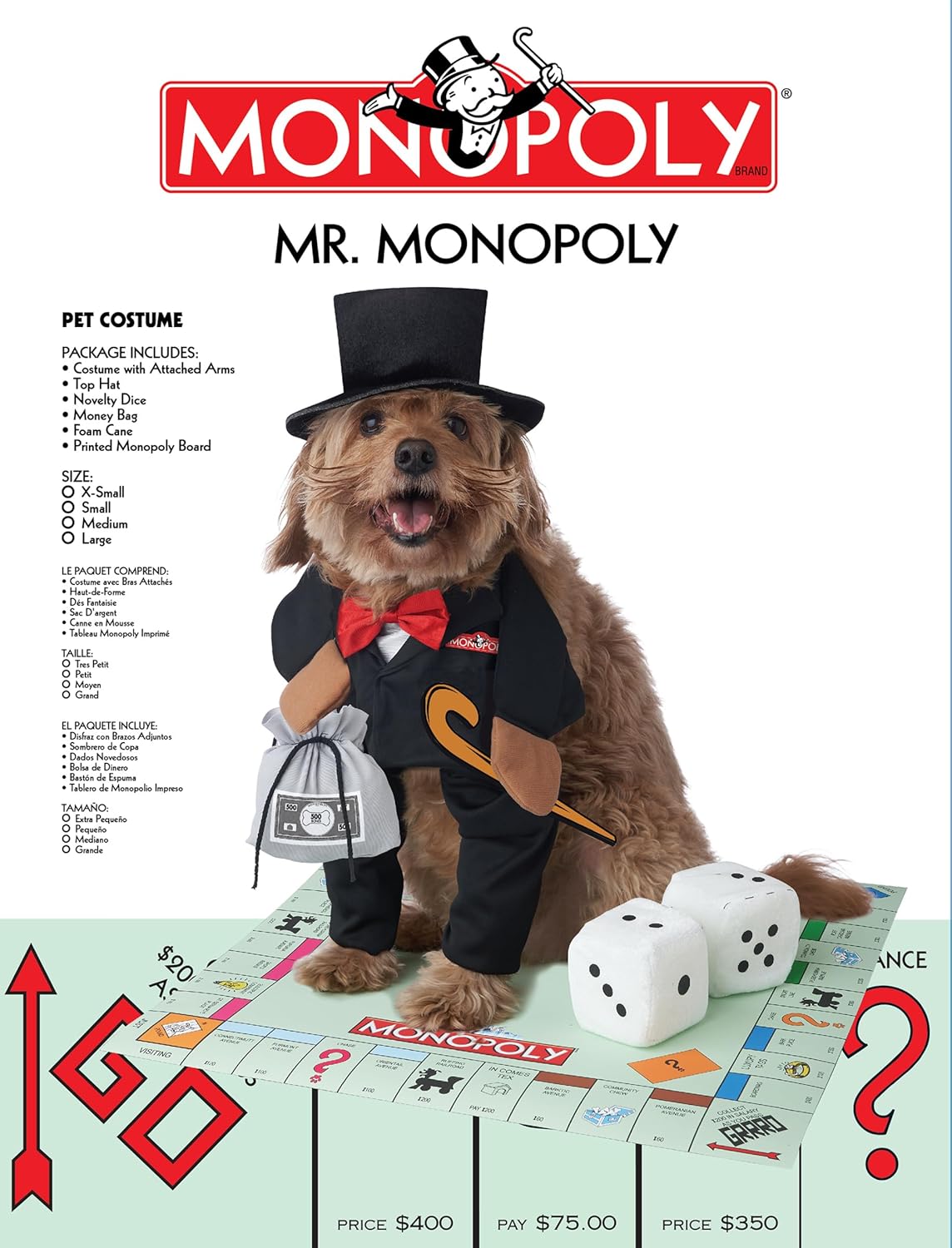 Mr. Monopoly – Disfraz de perro  Juego de mesa para mascotas, talla M