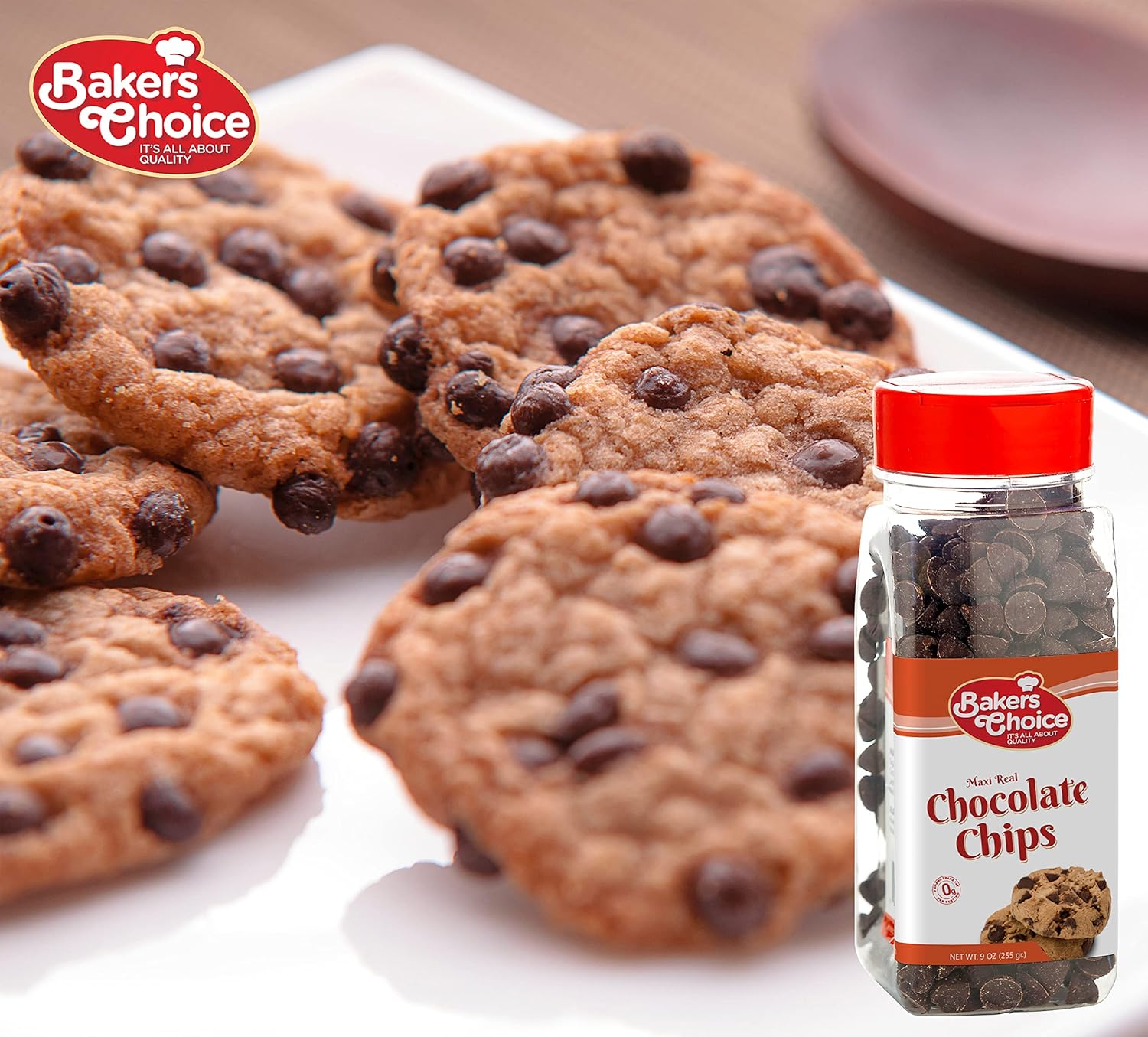 Chips de chocolate semidulces Maxi – Sin lácteos, Kosher – 9 oz. – Baker’s Choice