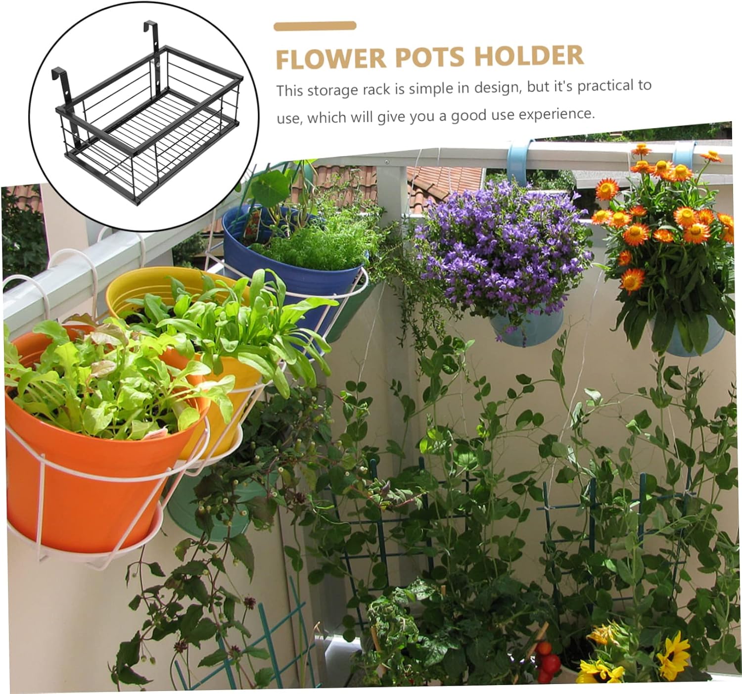 1 juego de valla de hierro forjado soporte de flores colgante para plantas cesta barandilla estante cocina estante maceta estante metal planta