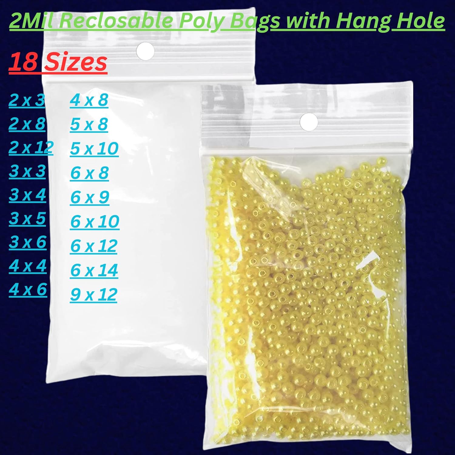 Bolsas de polietileno con cierre resellable con agujero para colgar, 3 x 6 pulgadas y (100 bolsas) de plástico transparente de 2 mil con cierre