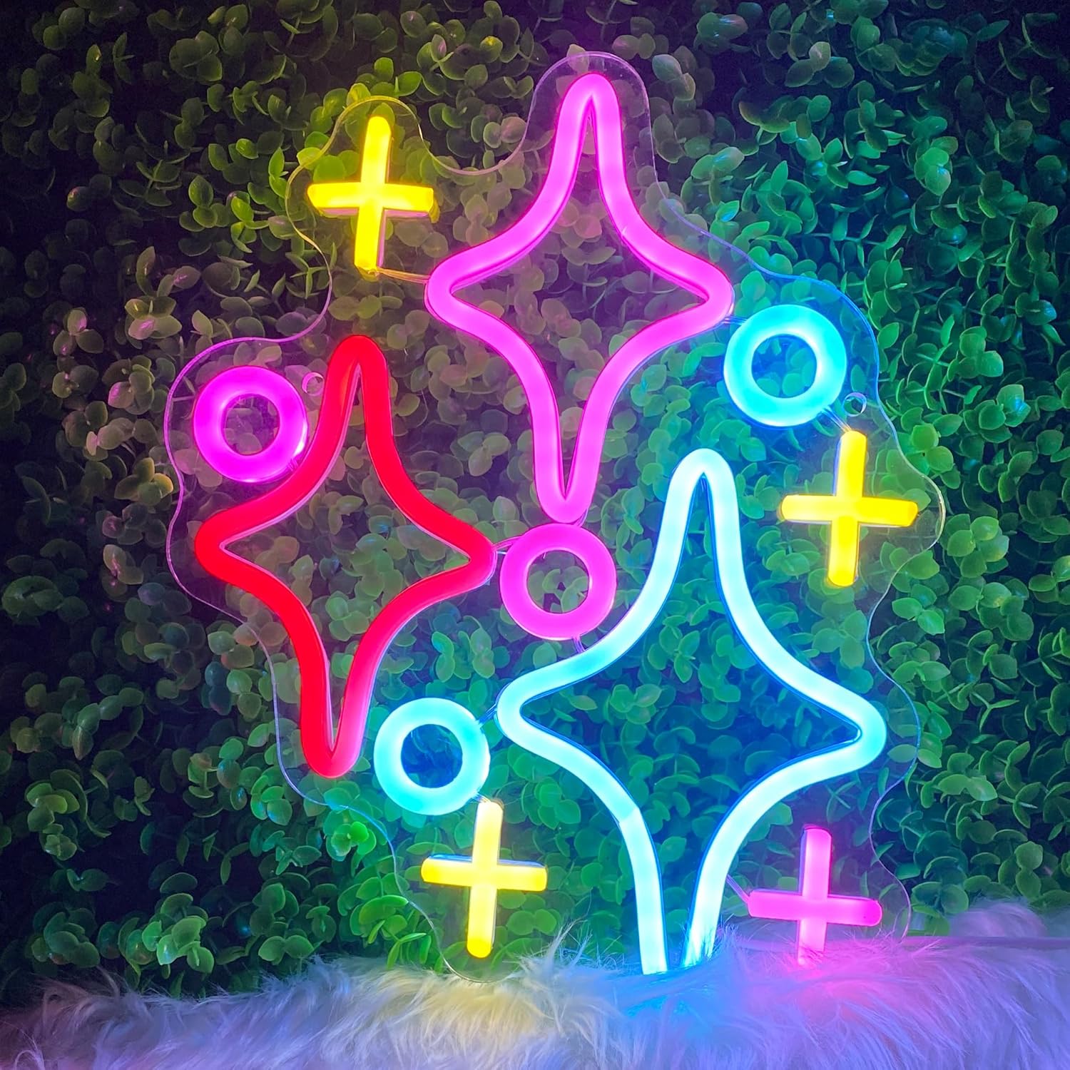 Letreros de neón de estrellas, luz LED de 12 pulgadas, decoración de pared para habitación de niños, calcomanías brillantes alimentadas por USB para