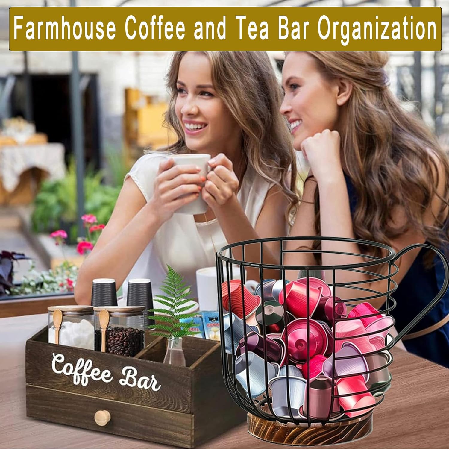 Soporte para cápsulas de café para mostrador, portavasos K para mostrador, soporte para filtro de café con base de madera, organizador de