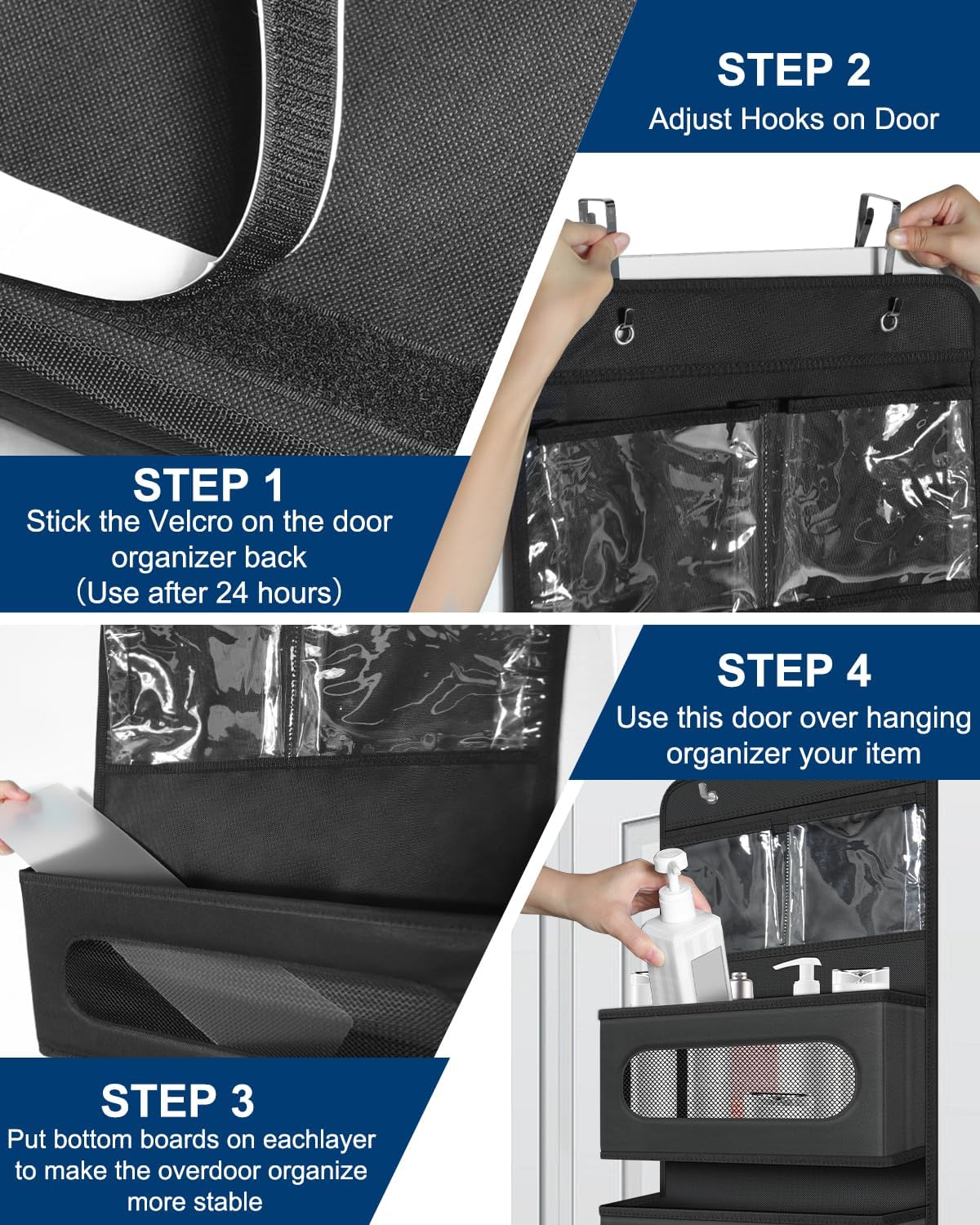 Organizador para colgar sobre la puerta, organizador para colgar en la puerta con 2 pequeños de PVC y 4 bolsillos grandes detrás de la puerta,