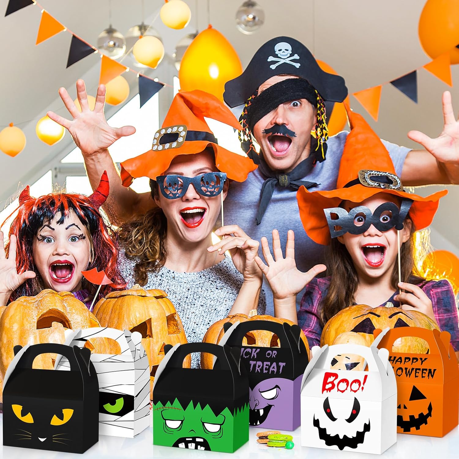 Zhanmai 30 cajas de regalo de Halloween, cajas de cartón de regalo para casa de Halloween, cajas de regalos para fiesta de Halloween, cajas con asa