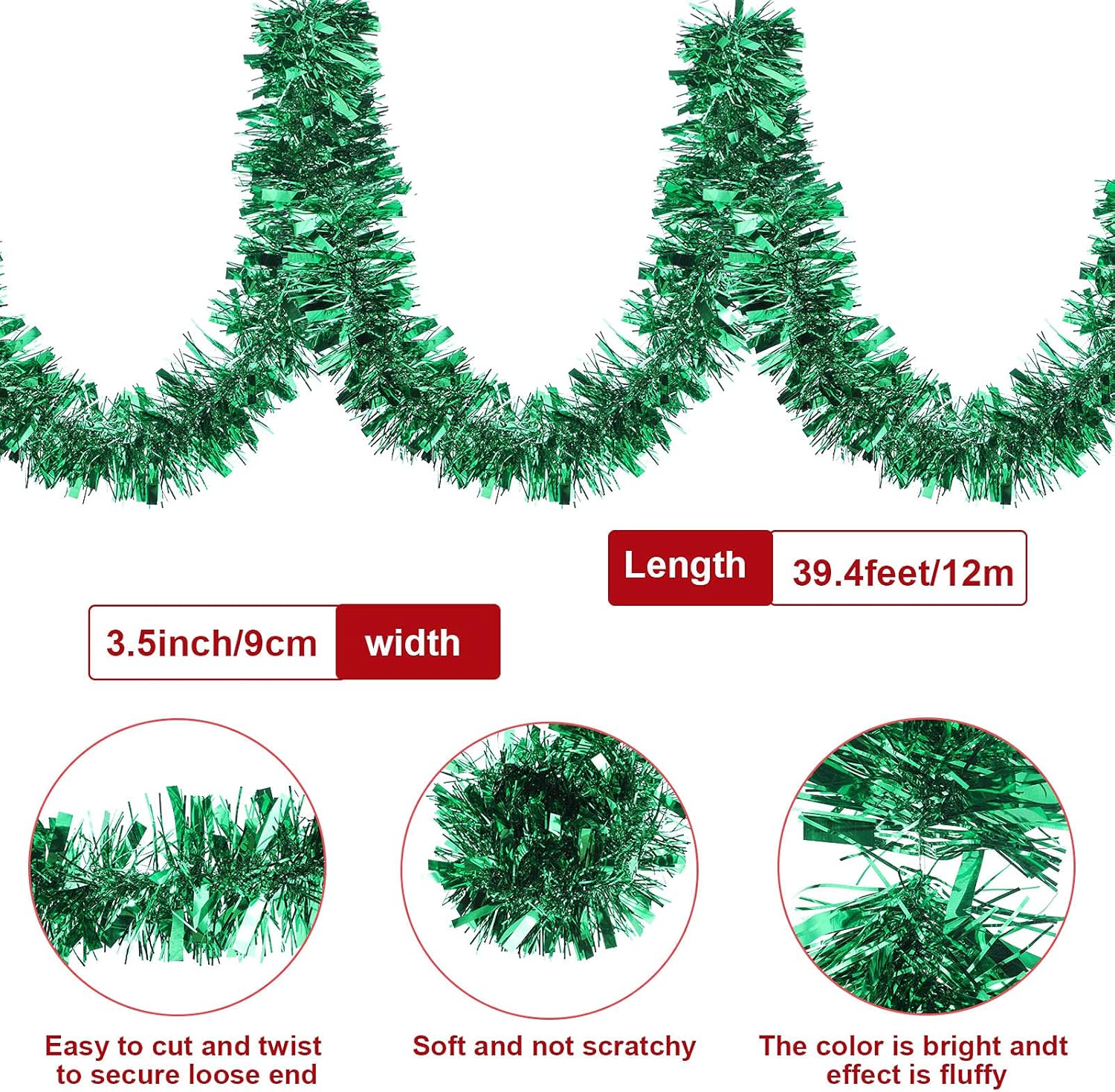 Guirnalda de oropel de Navidad de 39.4 pies, guirnalda metálica con torsión, guirnalda colgante brillante para árbol de Navidad, suministros de