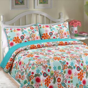 Cozy Line Home Fashions Juego de ropa de cama reversible 100% algodón reversible para niña, color rosa, verde, azul, naranja (Queen, 3 piezas 1 Cozy Line Home Fashions Juego de ropa de cama reversible 100% algodón reversible para niña, color rosa, verde, azul, naranja (Queen, 3 piezas 1
