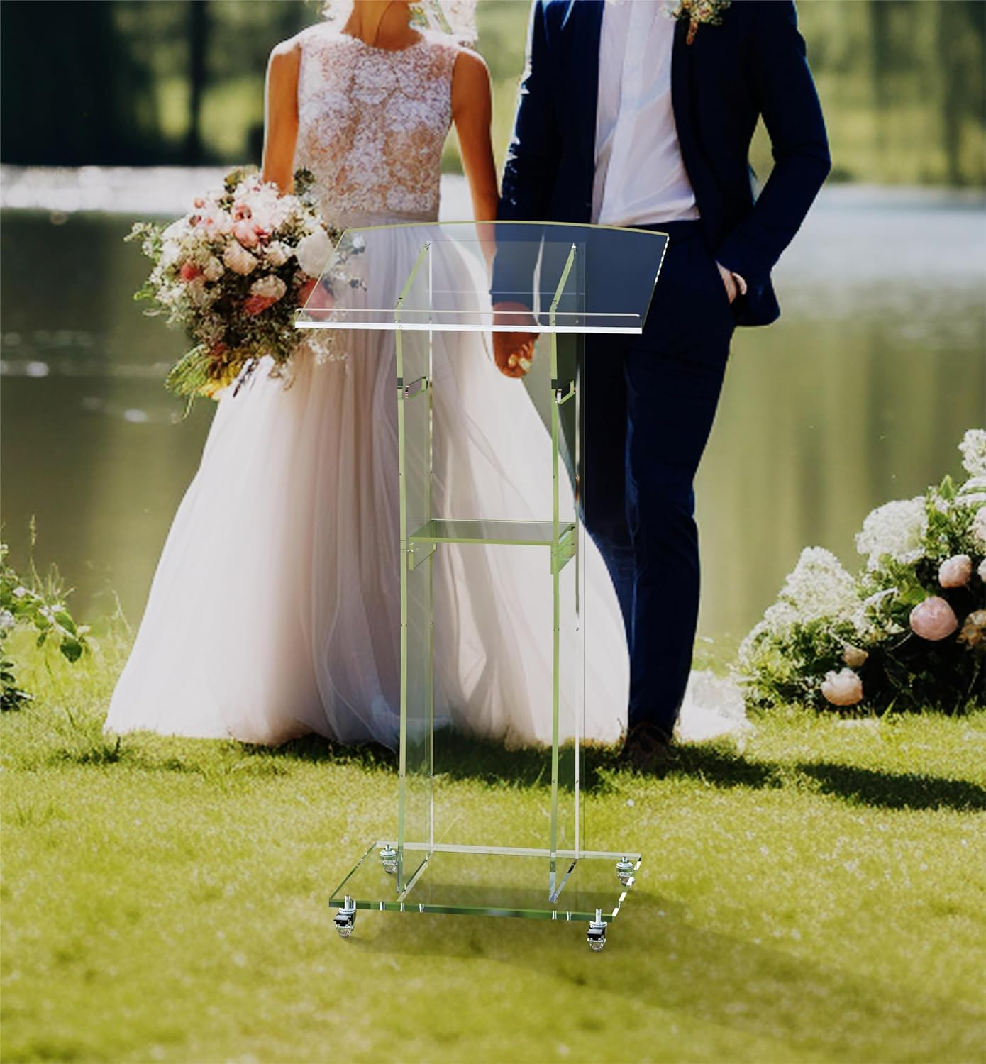 Soporte de podio de acrílico transparente, atril y podio moderno de 47 pulgadas con estante de almacenamiento para iglesia, discurso, aula, boda,