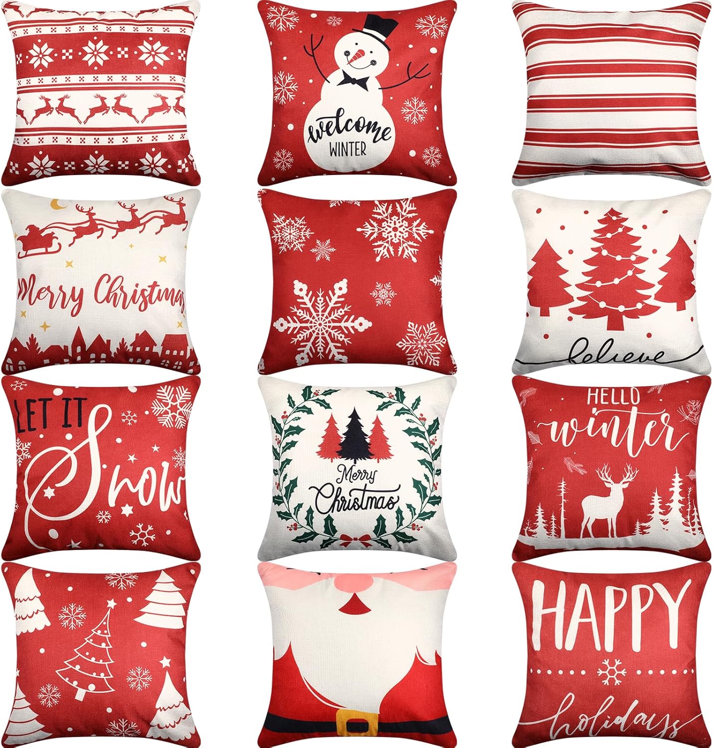 Huwena 12 fundas de almohada de Navidad de 18 x 18 pulgadas, fundas de almohada de Navidad para el hogar, decoración de árbol de Navidad, fundas de