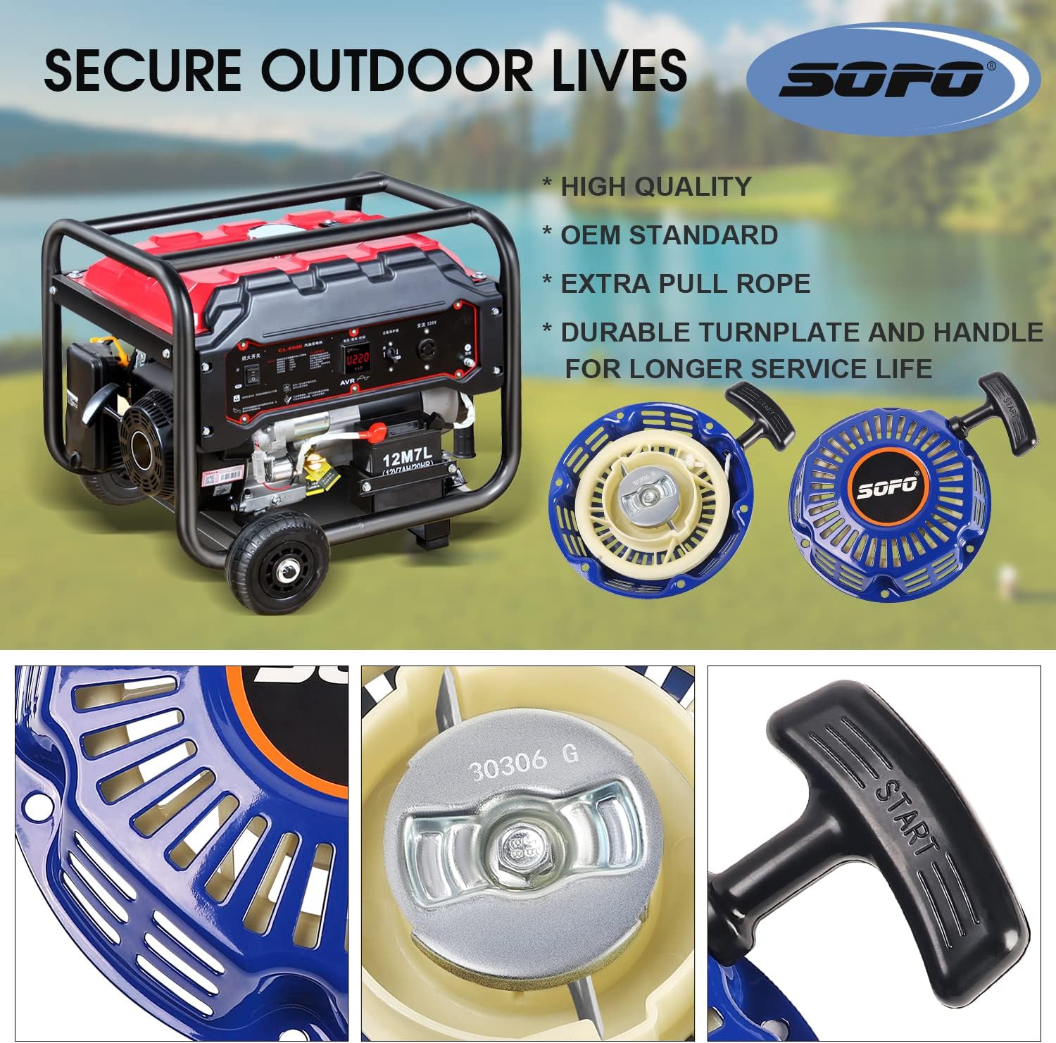 SOFO Conjunto de arranque de tracción para motor 212 Predator – para Honda GX160 GX200 5.5 6.5HP Champion Generator Coleman Ct200u piezas de