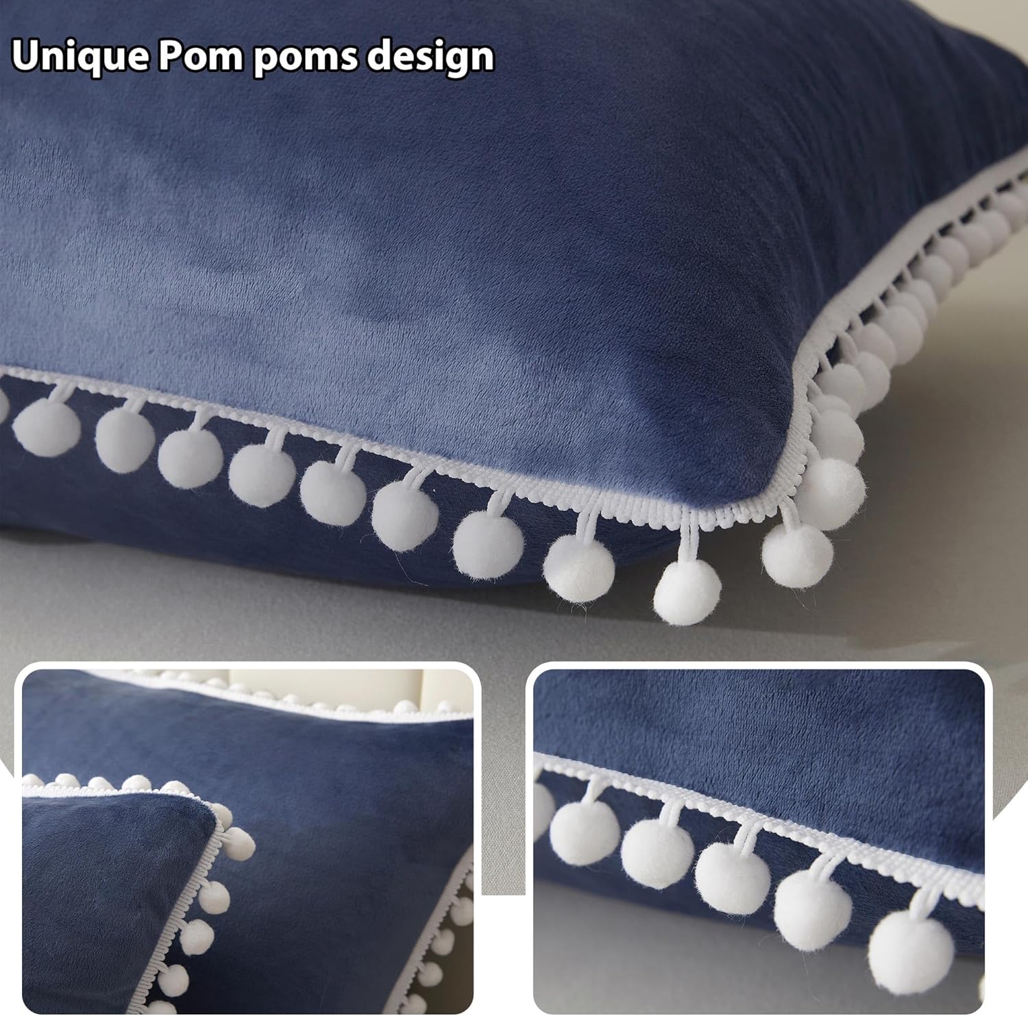 LIFEREVO Juego de 2 fundas de almohada de terciopelo suave con pompones, fundas de almohada decorativas con flecos, bonitas fundas de almohada con
