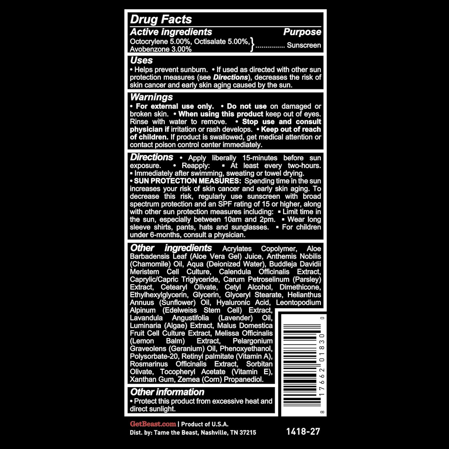 Beast – Loción facial SPF 20, 3.4 onzas, 3.4 fl oz, sin fragancia, apto para viajes, protector solar biodegradable de amplio espectro, UVAUVB,