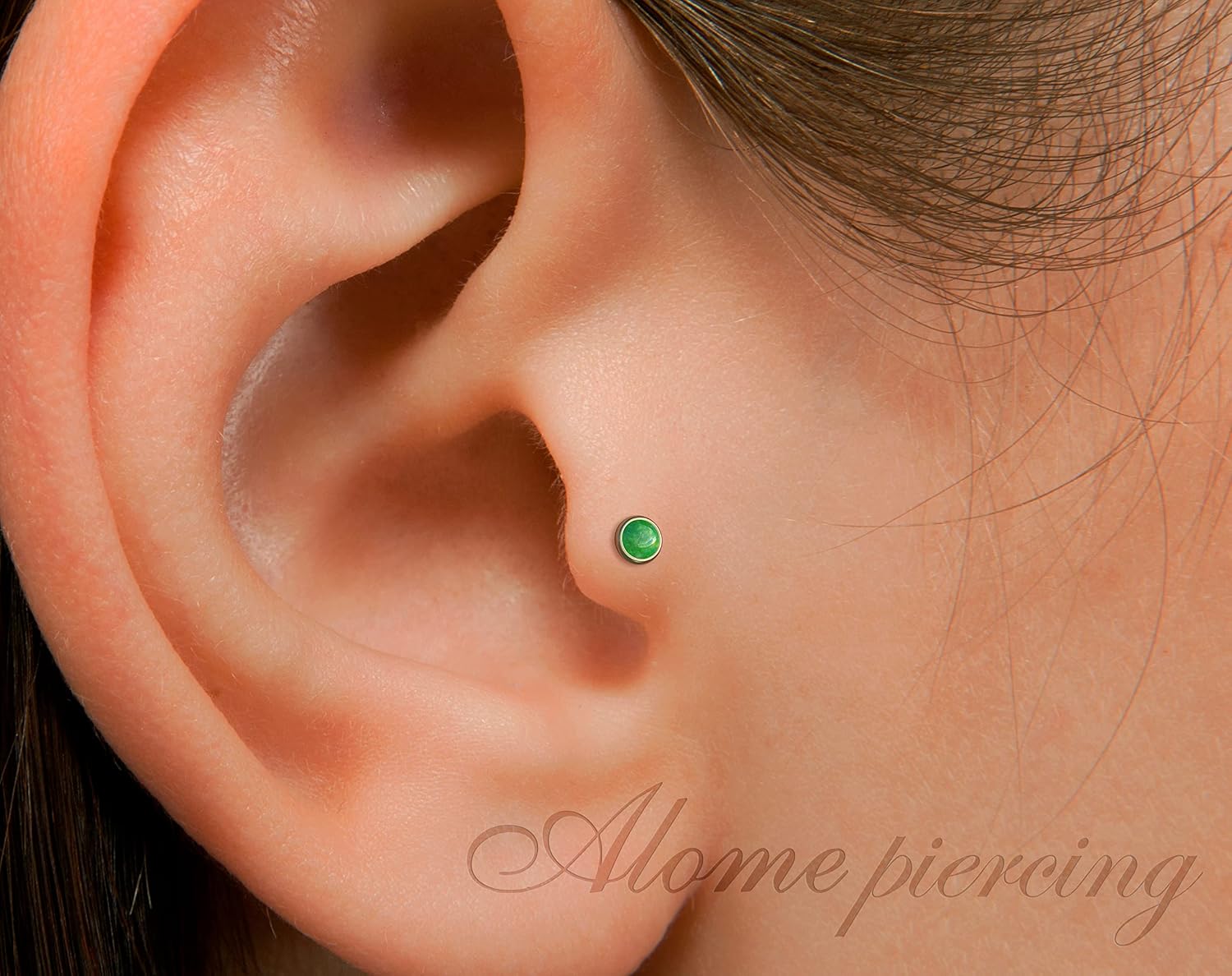 Opal Tragus Stud Earring, Tragus Earring in 14k Gold filled ,3 mm green Opal Tragus studs Piercing