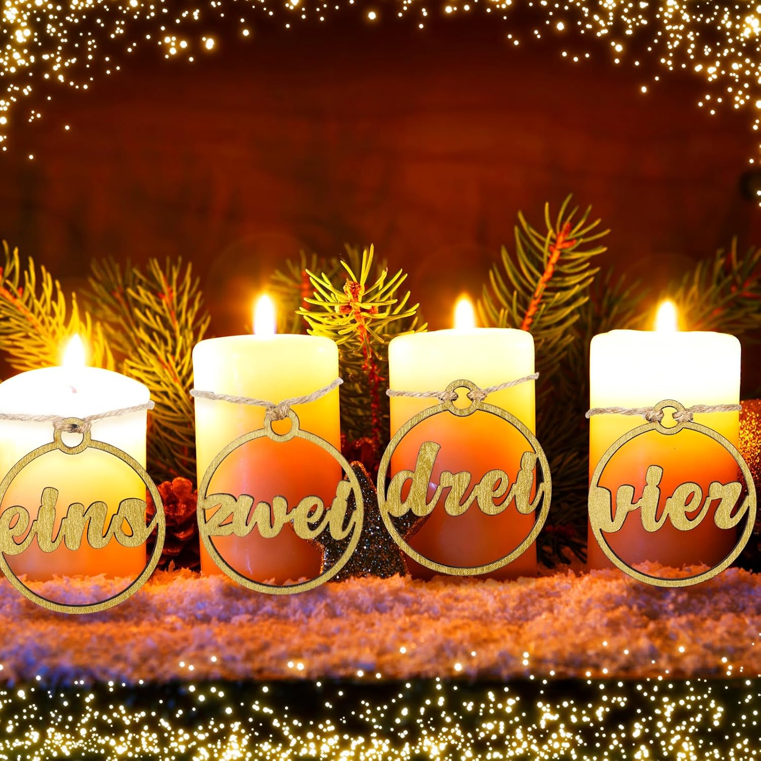 4 piezas de decoraciones de adviento de Pascua, decoración de velas de oración de Jesús, Eins Zwei DREI Vier, números de corona, colgante de