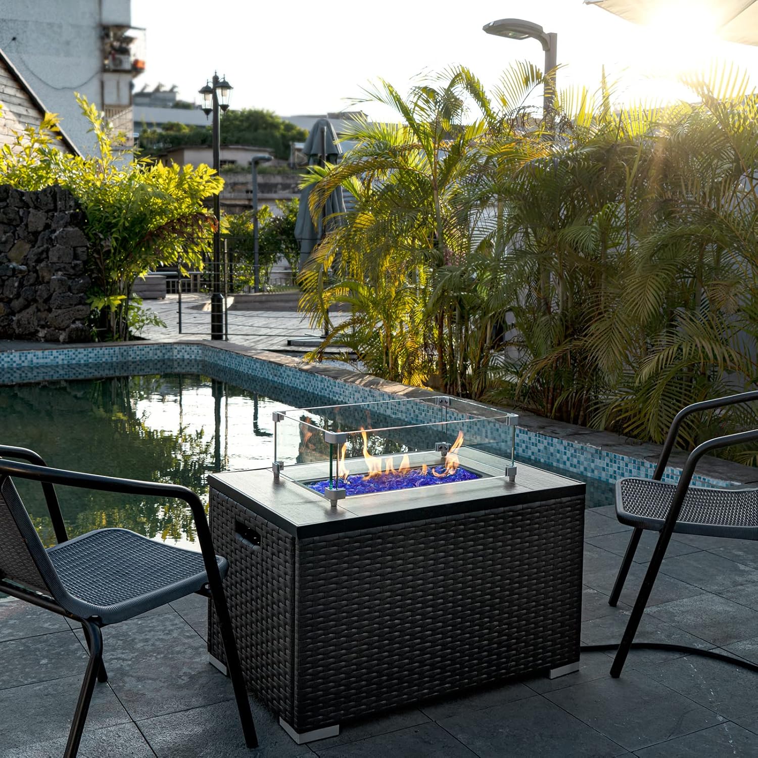 GASPRO Vidrio de fuego de 20 libras para hoguera de propano, roca de vidrio decorativa de 12 pulgada para chimenea de gas, azul océano