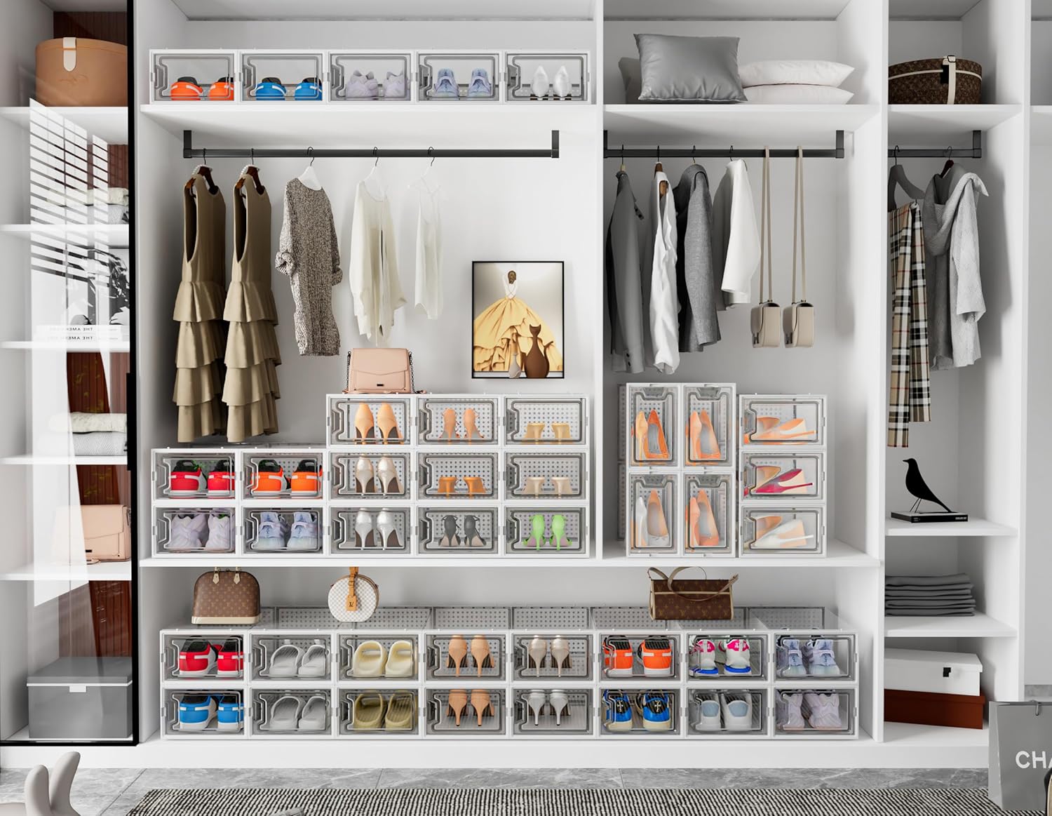 HOMIDEC Paquete de 12 cajas de almacenamiento de zapatos, organizador de zapatos para armario, caja de zapatos apilable de plástico transparente,