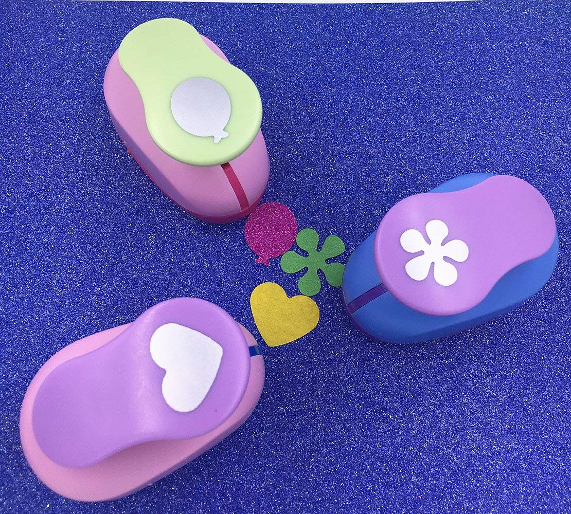 TECH-P – Paquete de 3 perforadores de papel de prensa a mano, tarjeta de álbum de recortes, grabado para niños, perforadora de agujeros, globo y